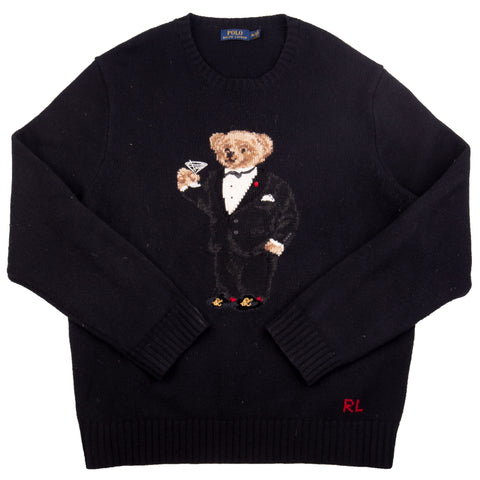 Vintage Black Polo Ralph Lauren Martini Bear Knit Sweater