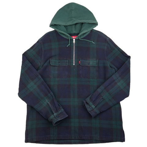 Supreme Green Plaid Hooded Quarter Zip Flannel PRE-OWNED