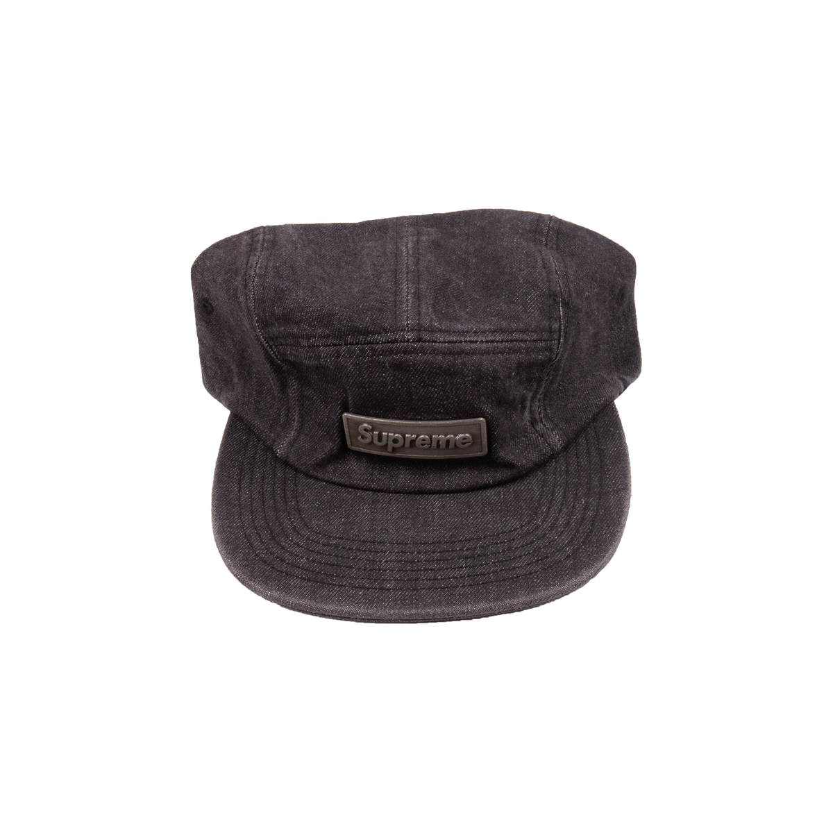 Supreme Black Denim Metal Plate Camp Cap – On The Arm