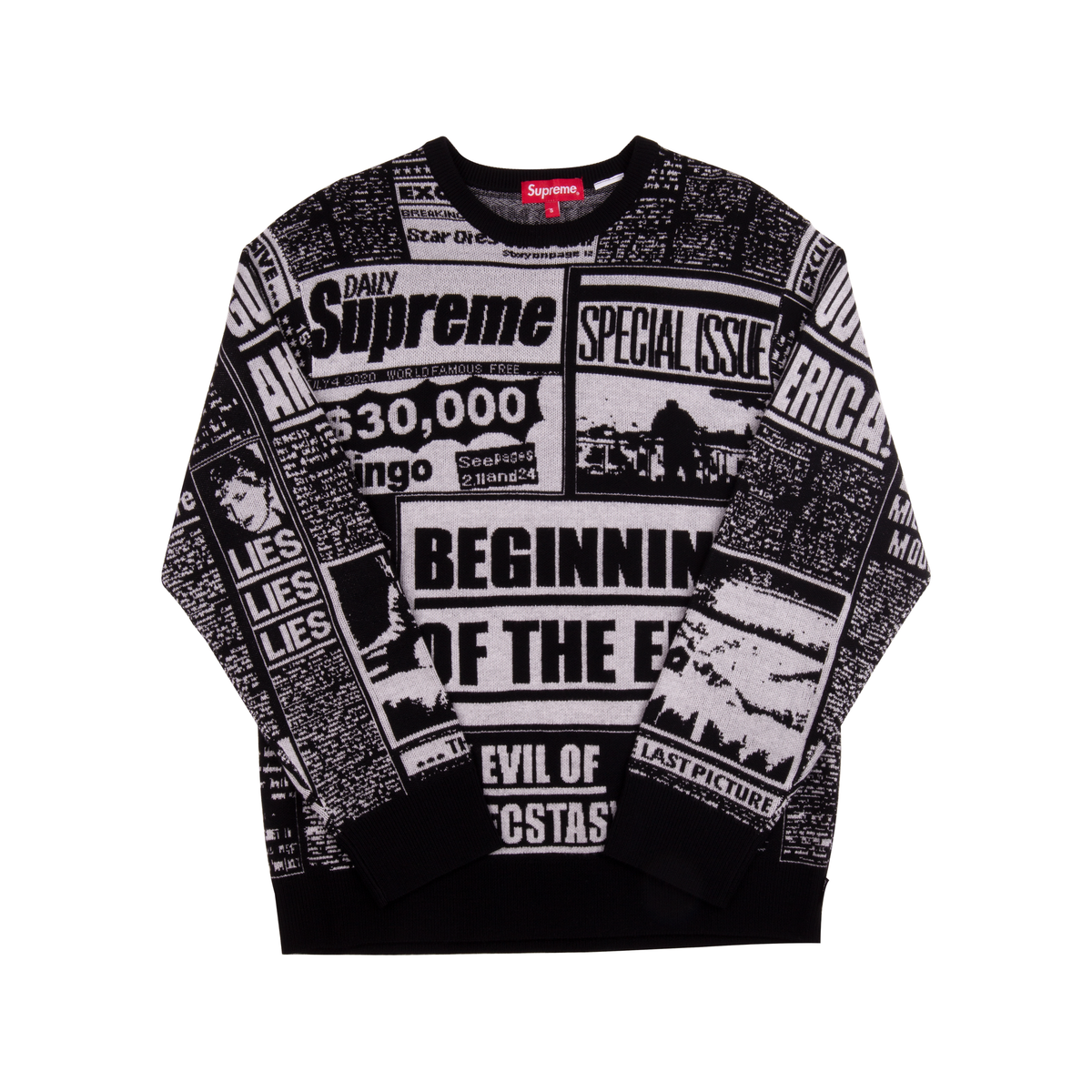 Supreme Black Newsprint Sweater – On The Arm