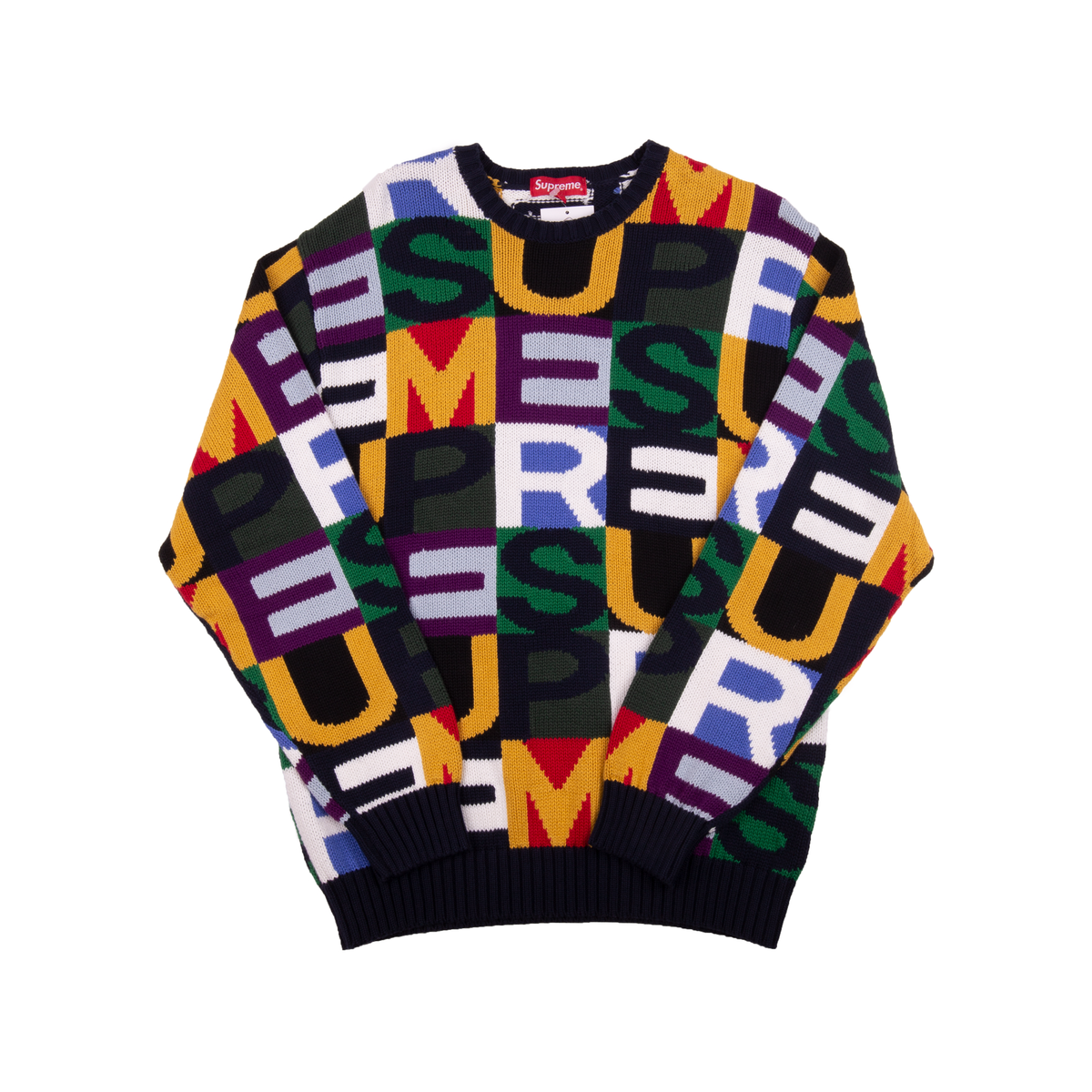 Supreme Multicolor Big Letters Sweater On The Arm