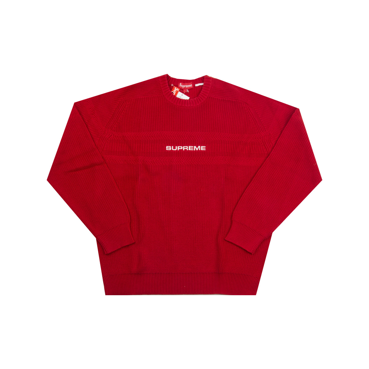 Supreme Red Chest Striped Raglan Sweater – On The Arm