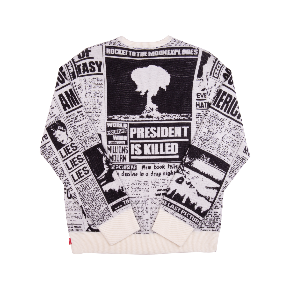 Supreme White Newsprint Sweater On The Arm