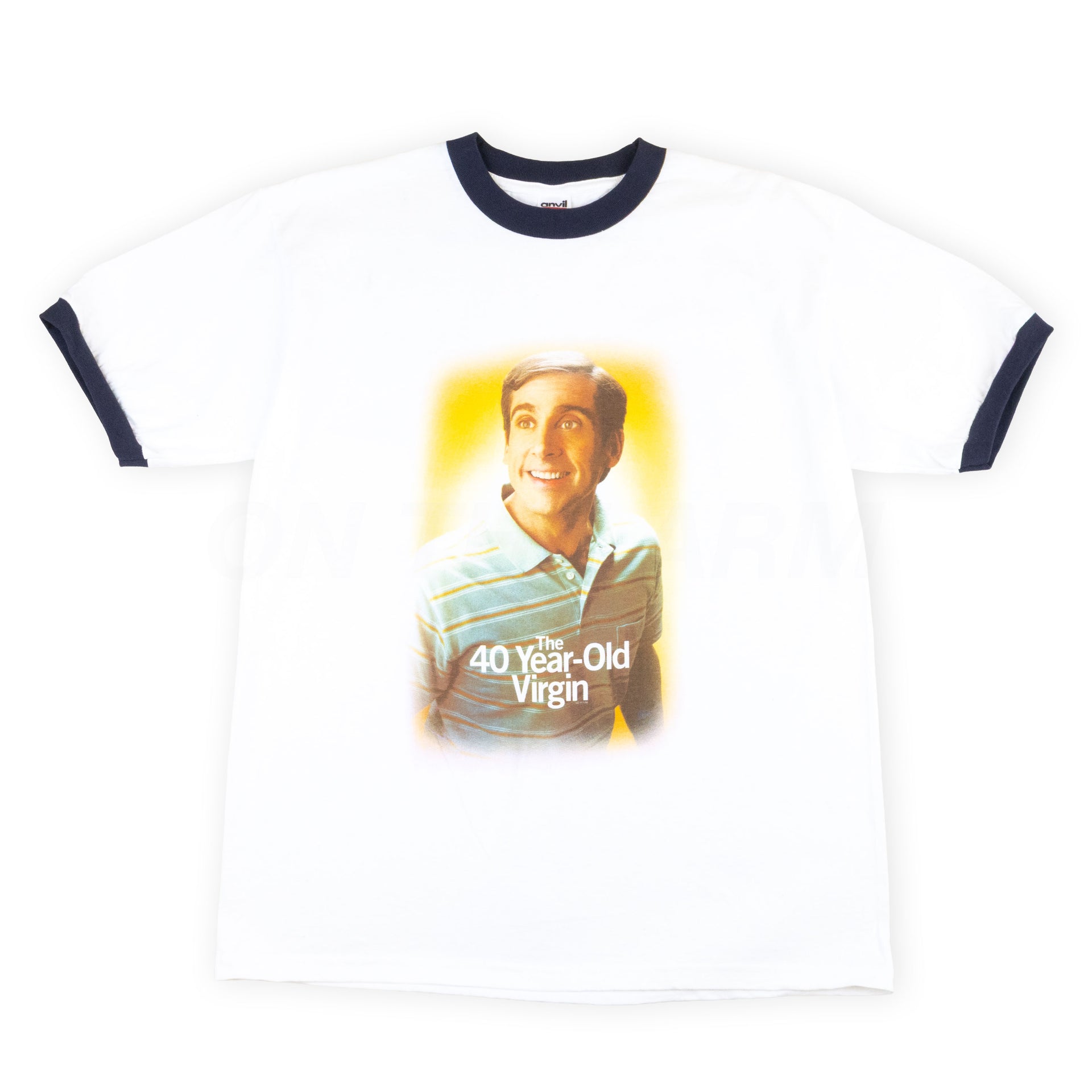 Vintage White/Navy 40 Year Old Virgin Promo Ringer Tee (2005)