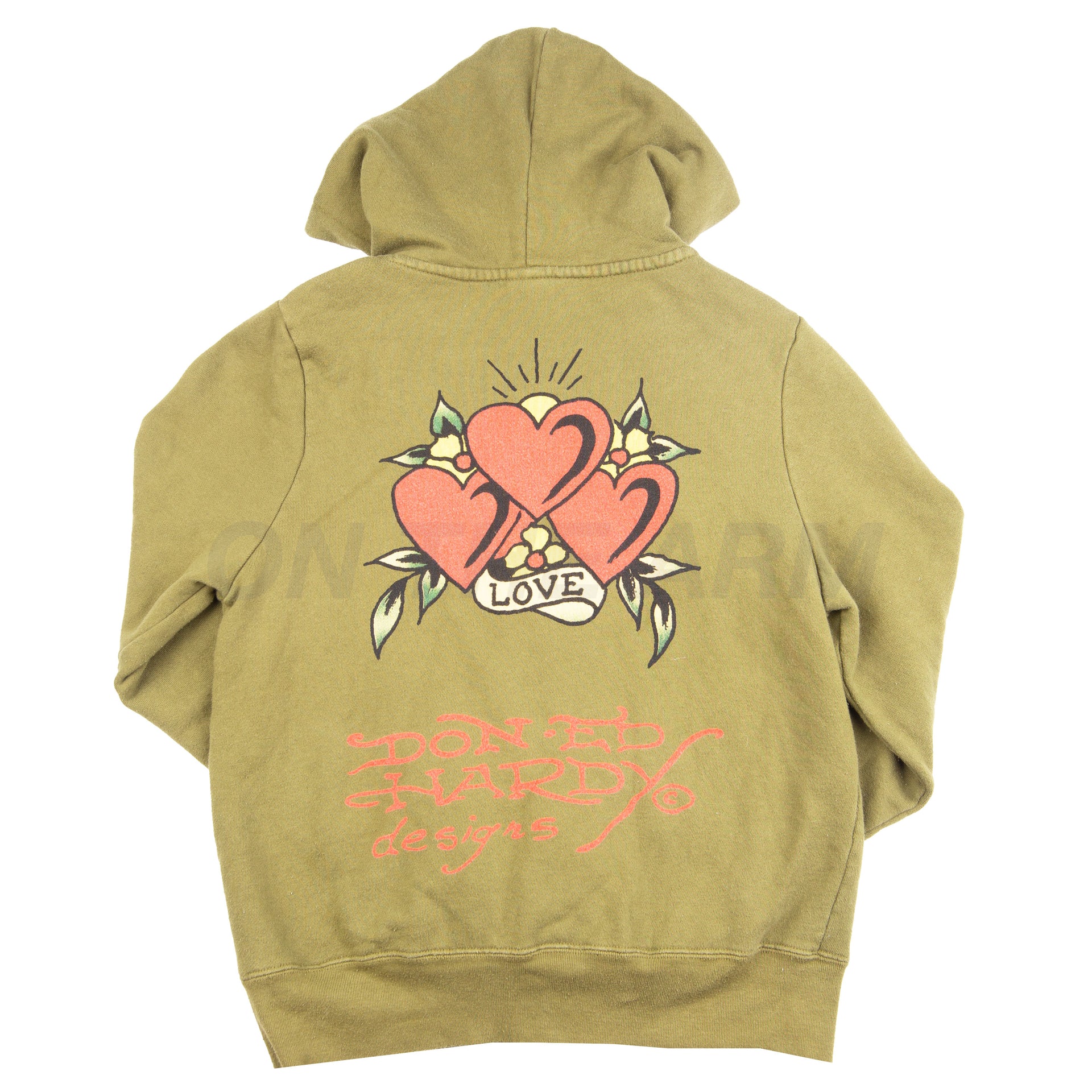 Vintage Women's Olive Ed Hardy Hearts Zip-Up (2000's)