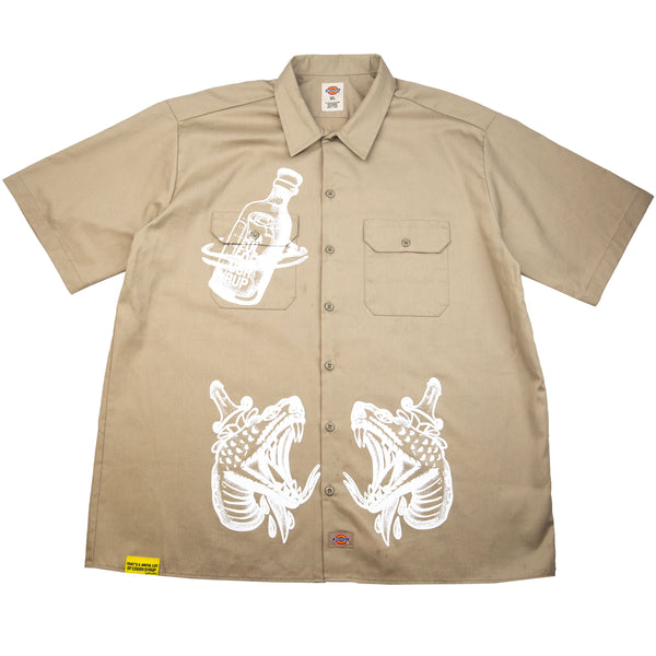 Awful Lot Of Cough Syrup Khaki Dickies Work Shirt PRE-OWNED