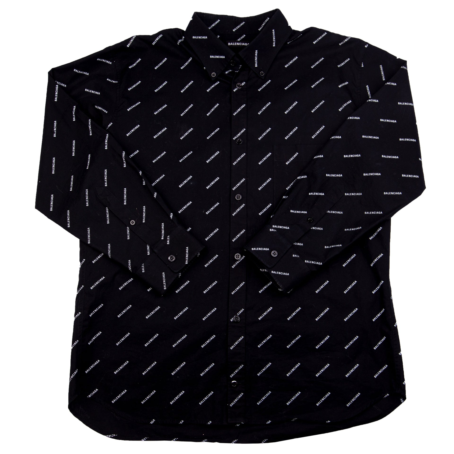 Balenciaga Black Repeat Logo Button Up Shirt PRE-OWNED