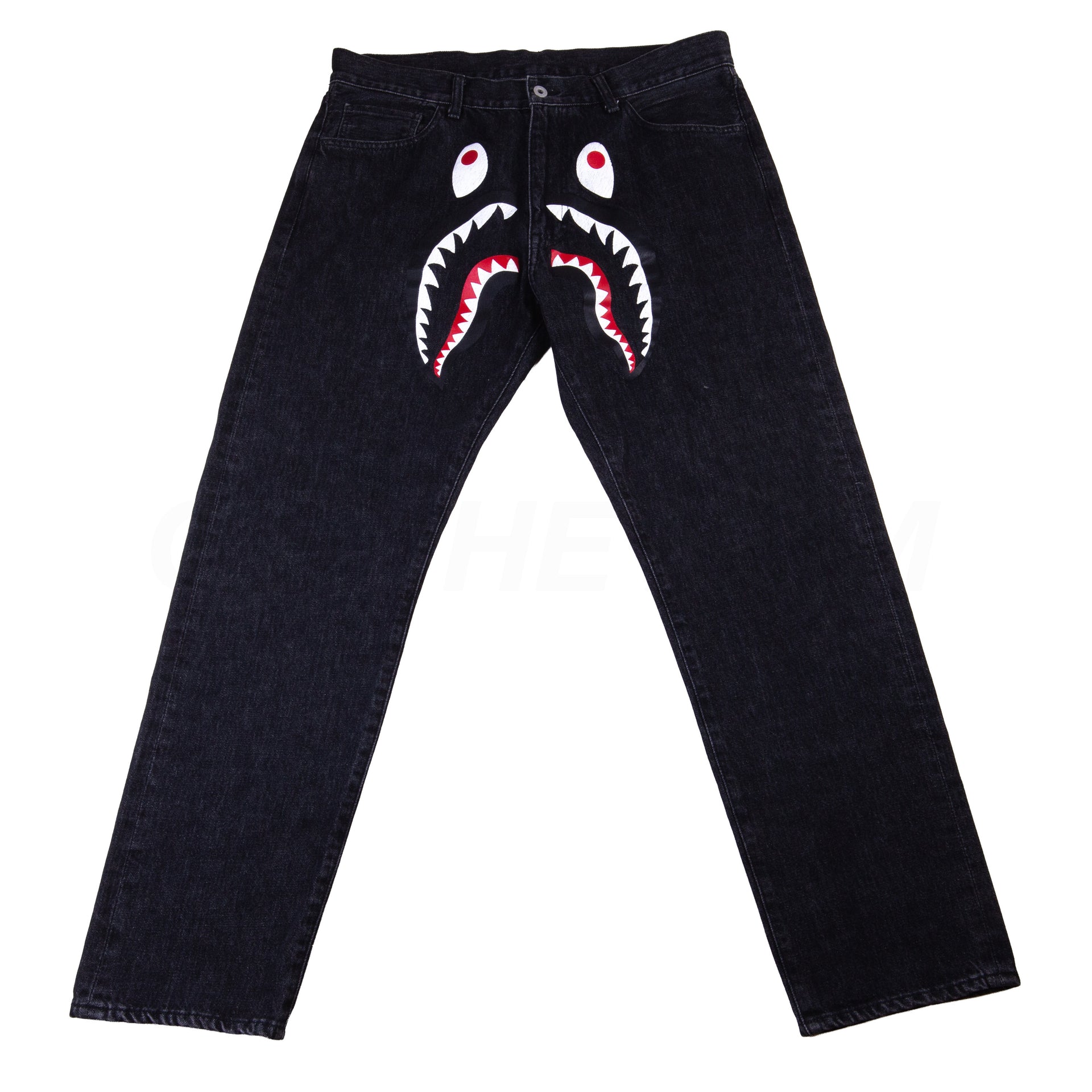 Bape Washed Black Shark Denim Pants PRE-OWNED