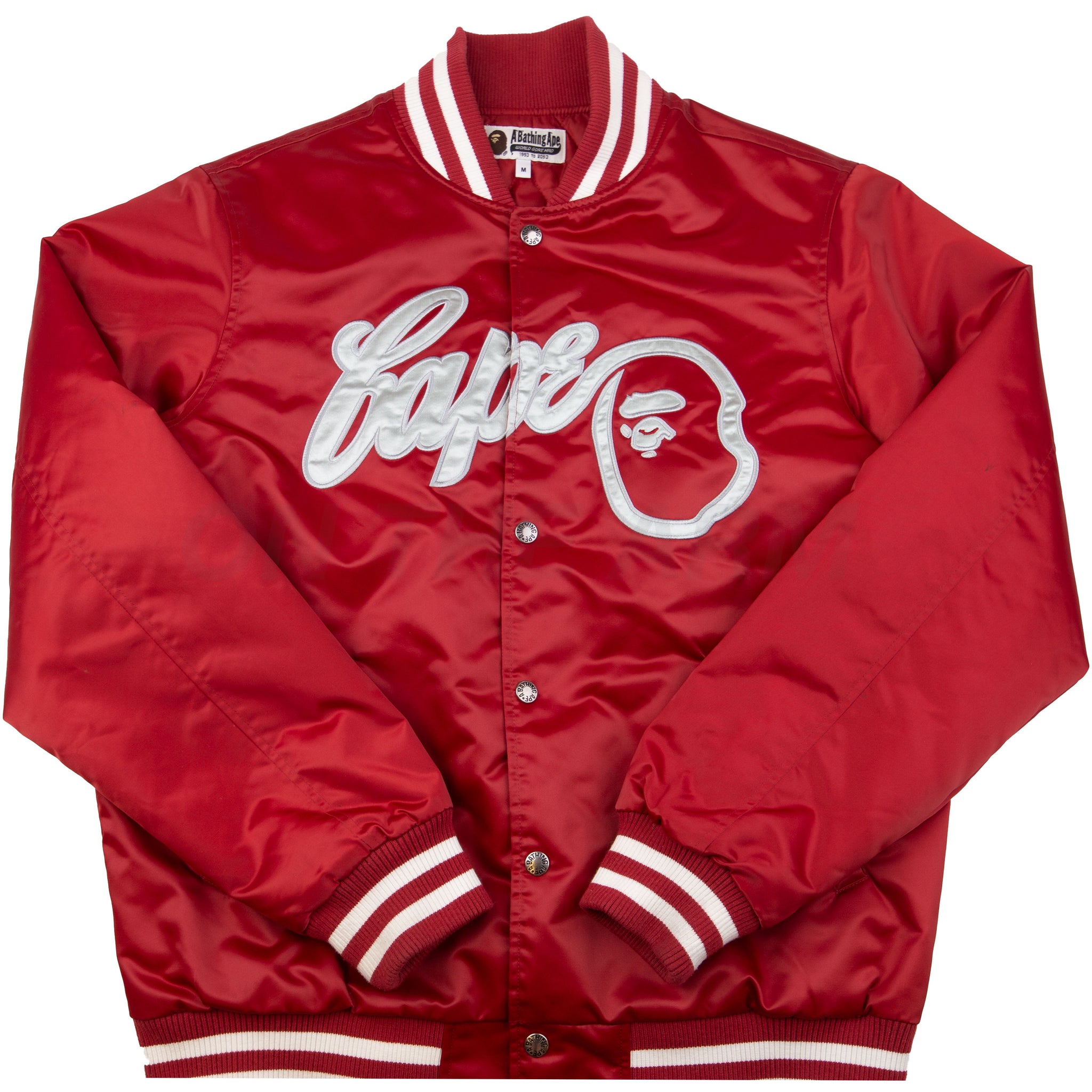 Bape Red Satin Varsity Jacket PRE-OWNED