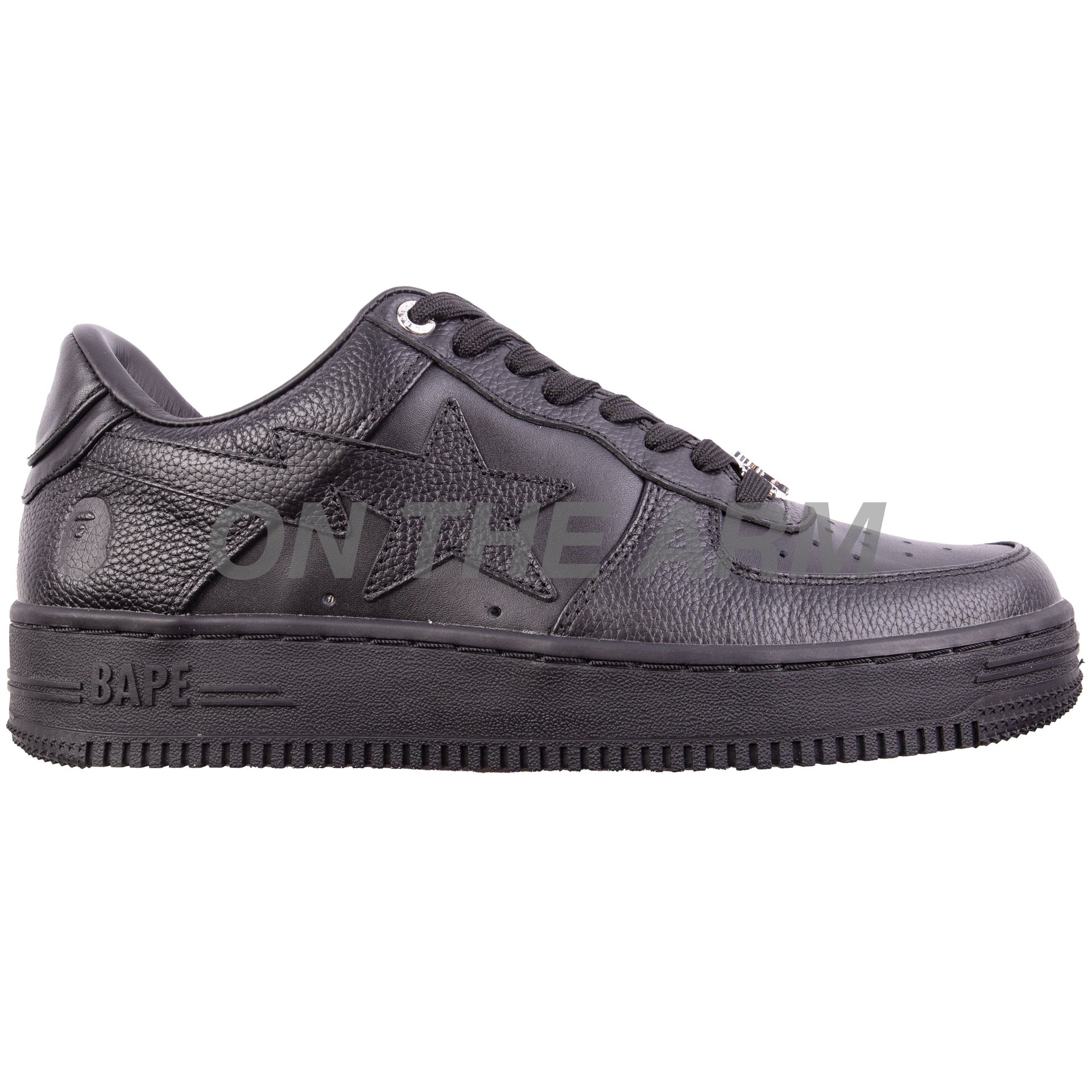 Bape Black Tumbled Leather Bapesta