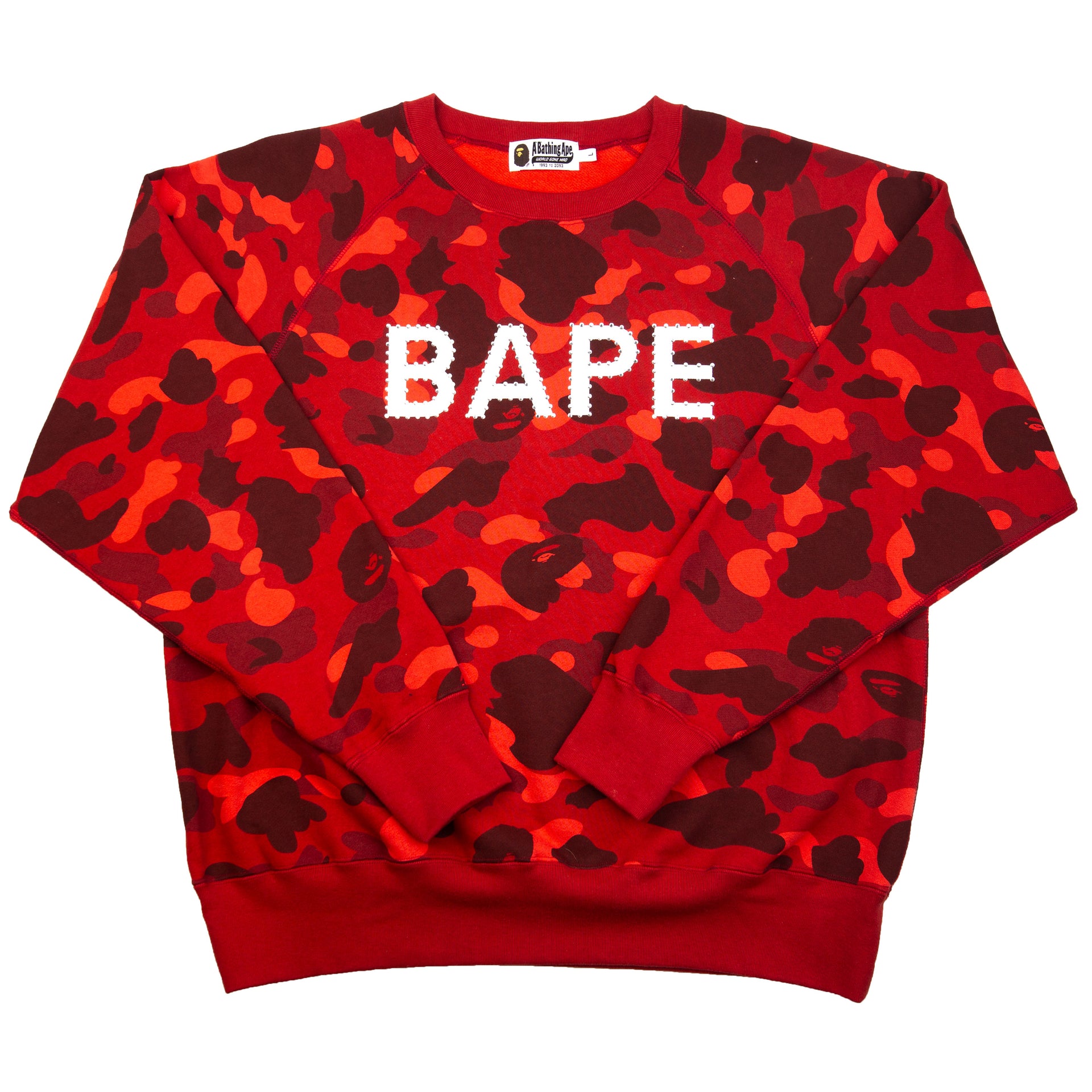 Bape Red Color Camo Swarovski Crew PRE-OWNED
