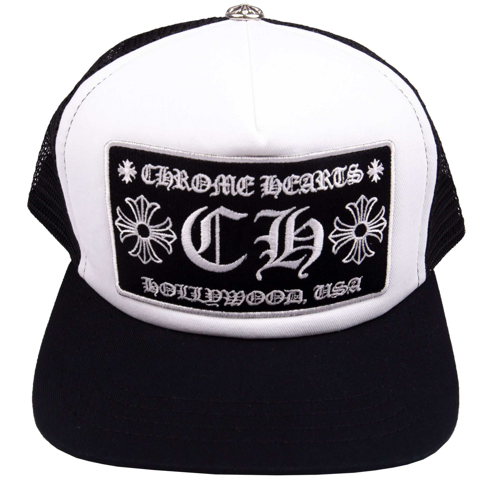 Chrome Hearts Black/White Hollywood Trucker Hat