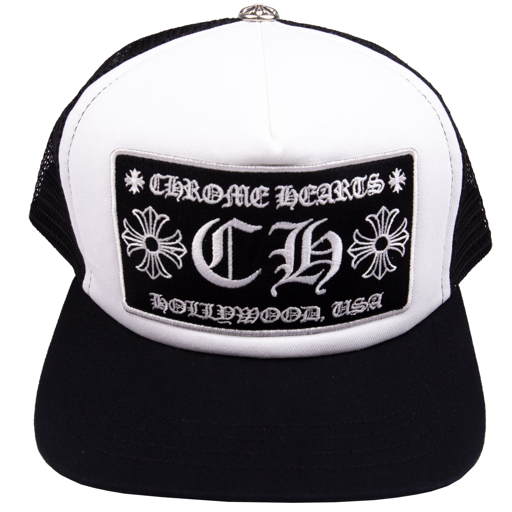 Chrome Hearts Black/White Hollywood Trucker Hat