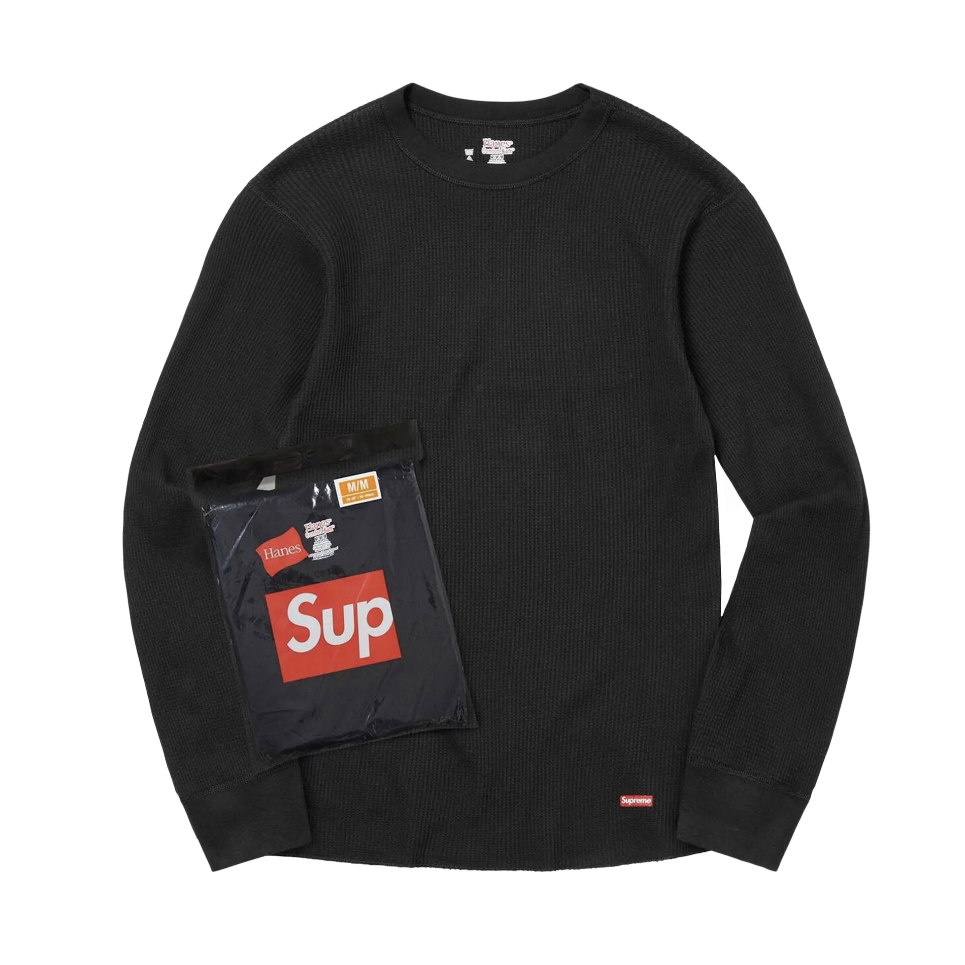 Supreme Black Hanes Small Box Logo Thermal L/S