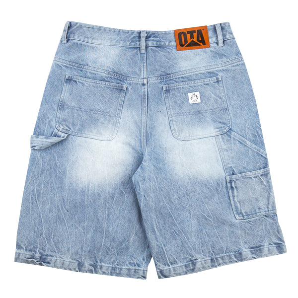 OTA Light Wash Damaged Denim Double Knee Shorts