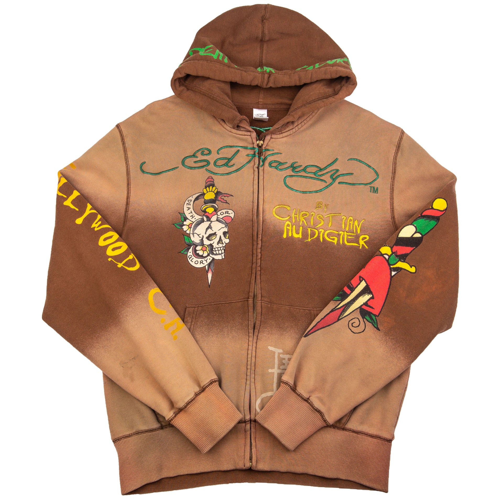 Vintage Brown Ed Hardy Death or Glory Zip Up (2000's)