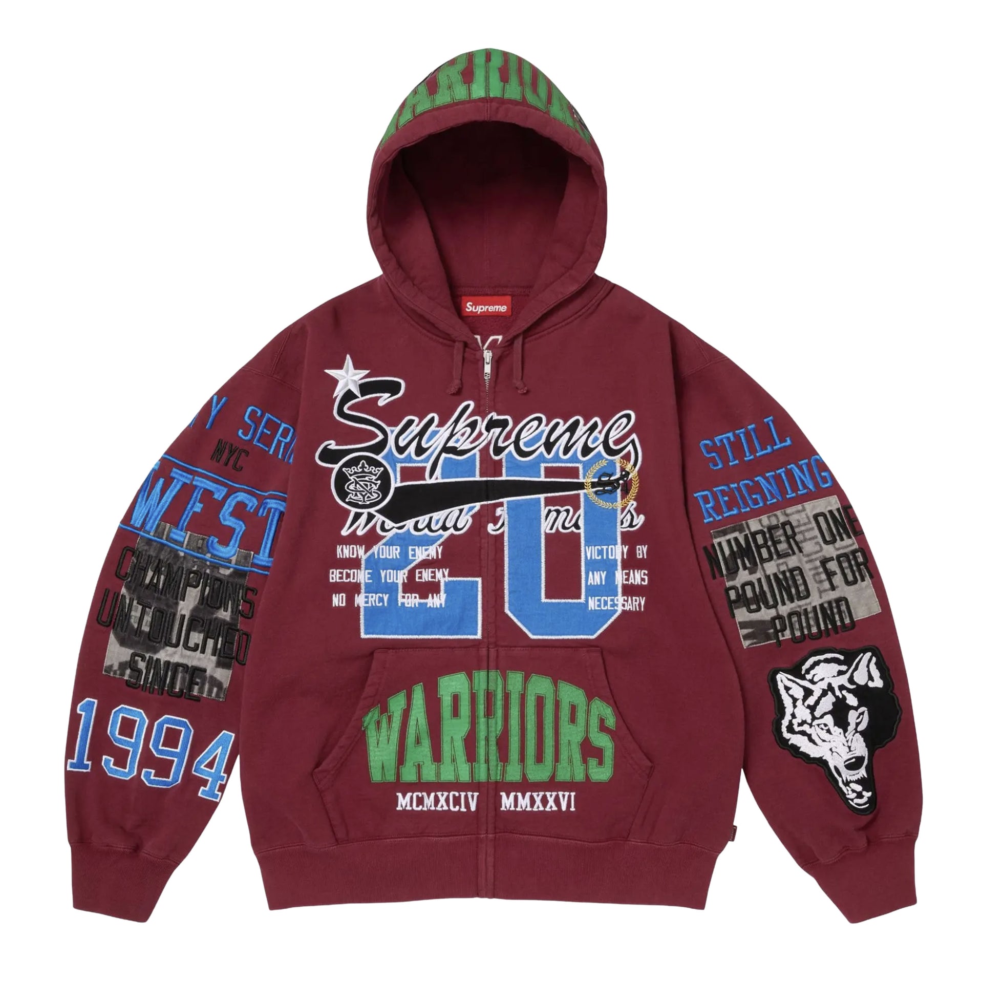 Supreme Cardinal Warriors Zip Up Hoodie