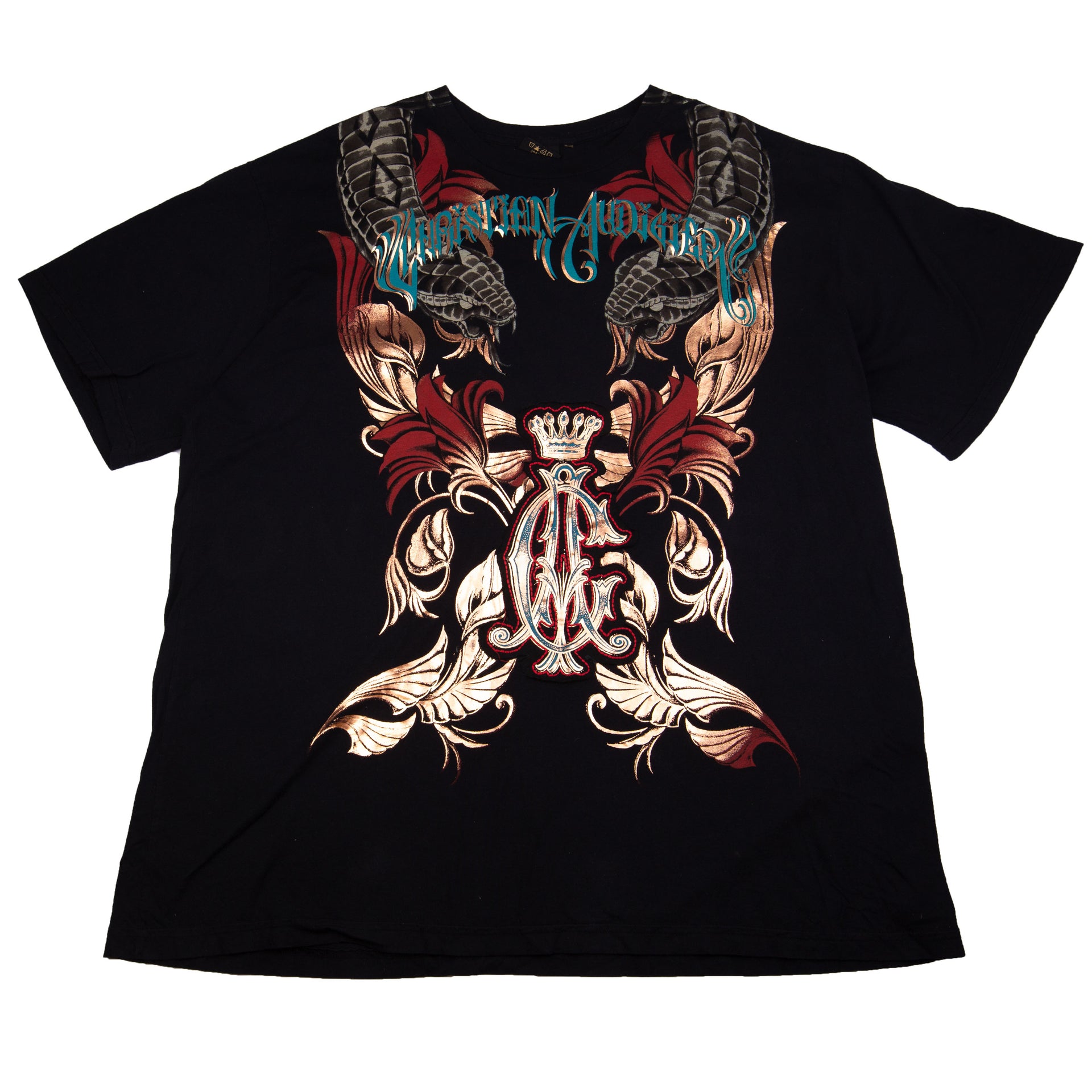 Vintage Black Christian Audigier Copper Snake Tee (2000's)