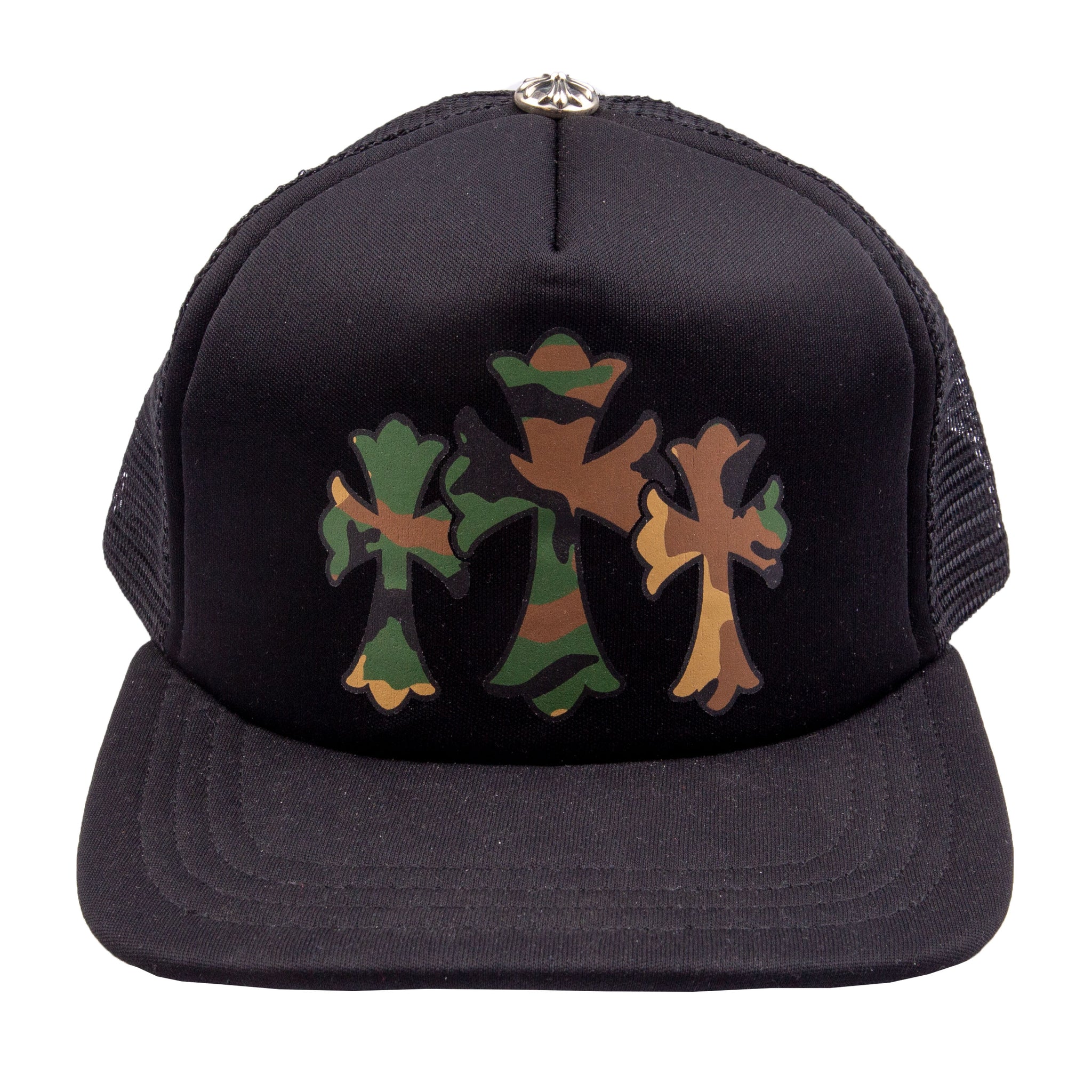Chrome Hearts Black/Camo Cemetary Crosses Trucker Hat PRE-OWNED