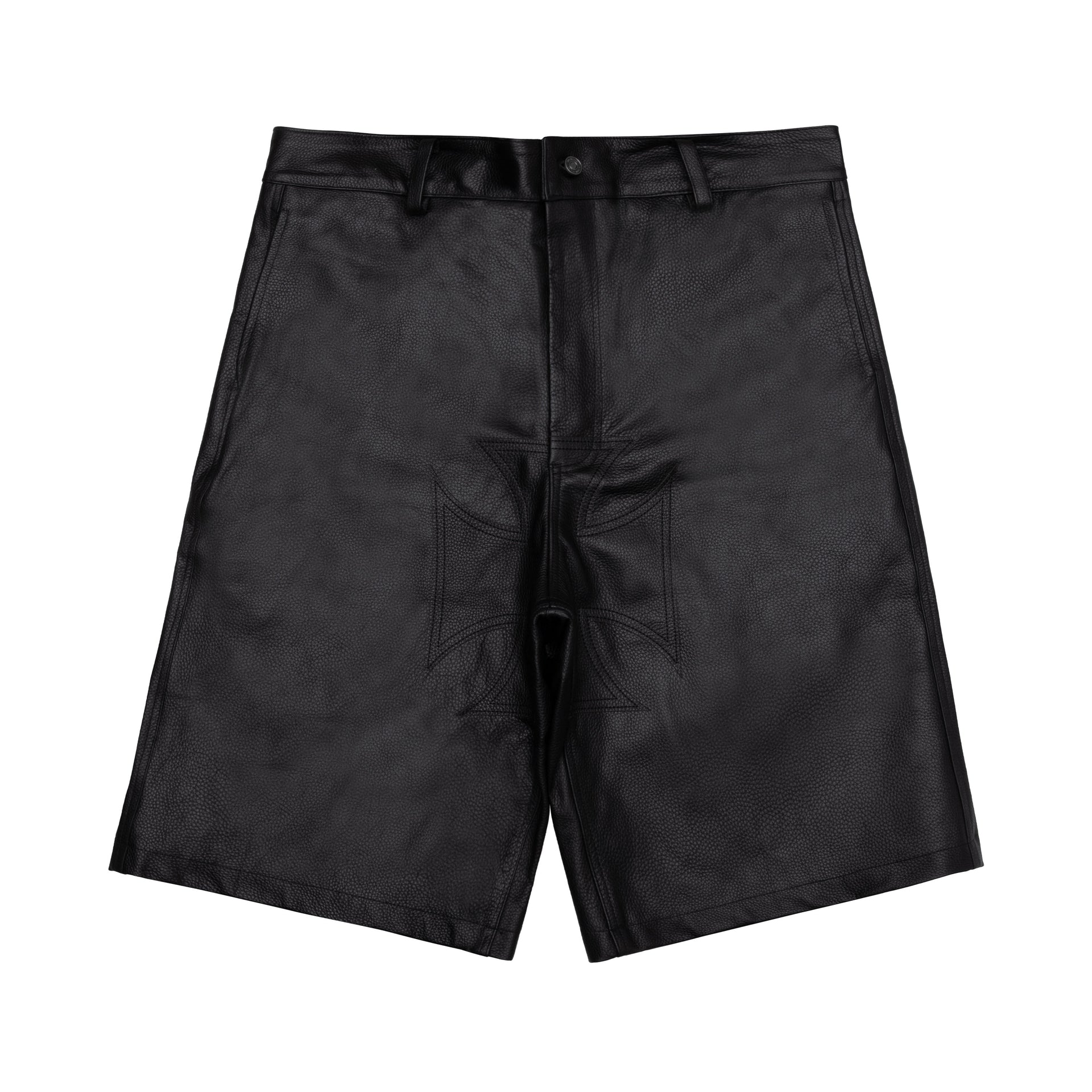 OTA Black Iron Cross Tumbled Leather Shorts