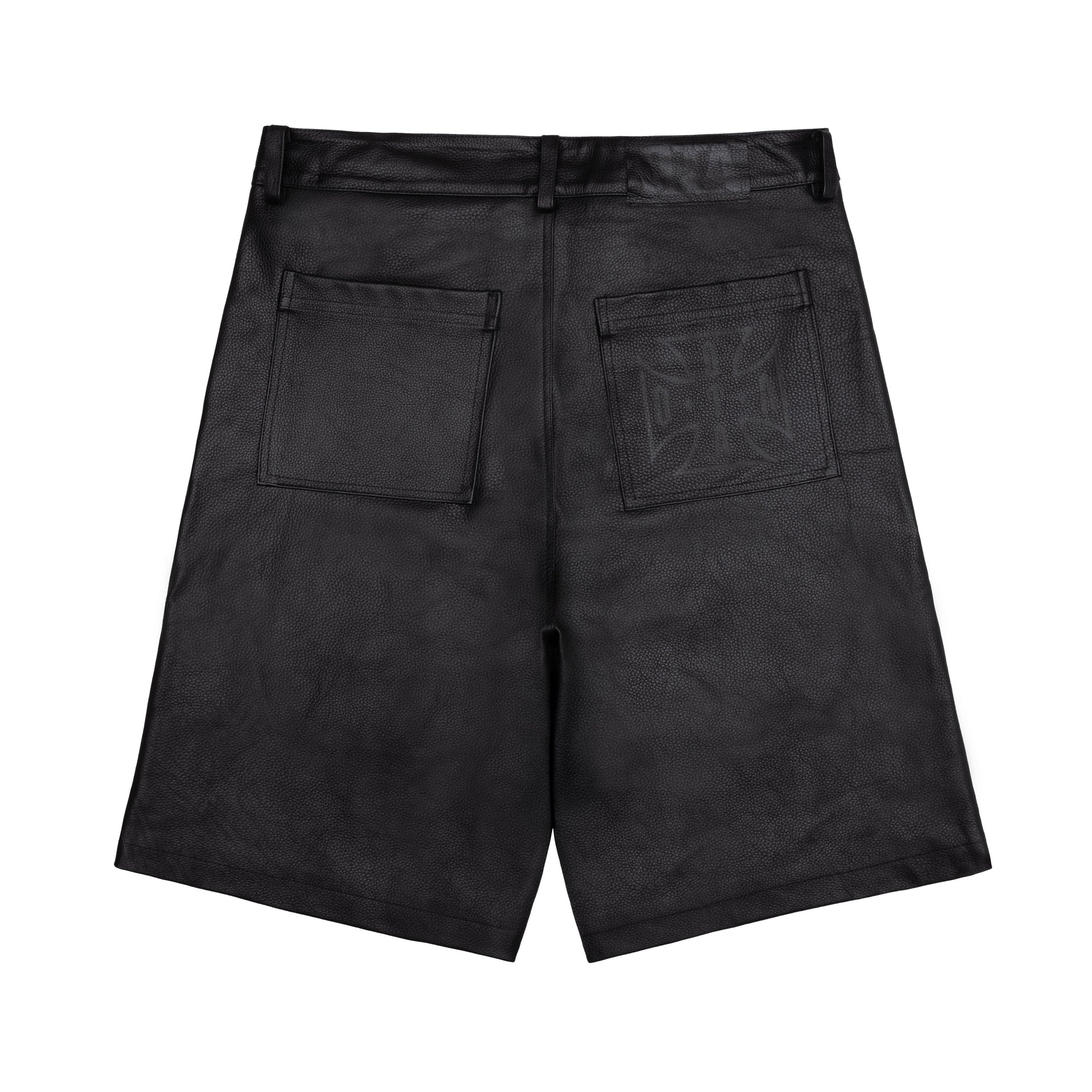 OTA Black Iron Cross Tumbled Leather Shorts
