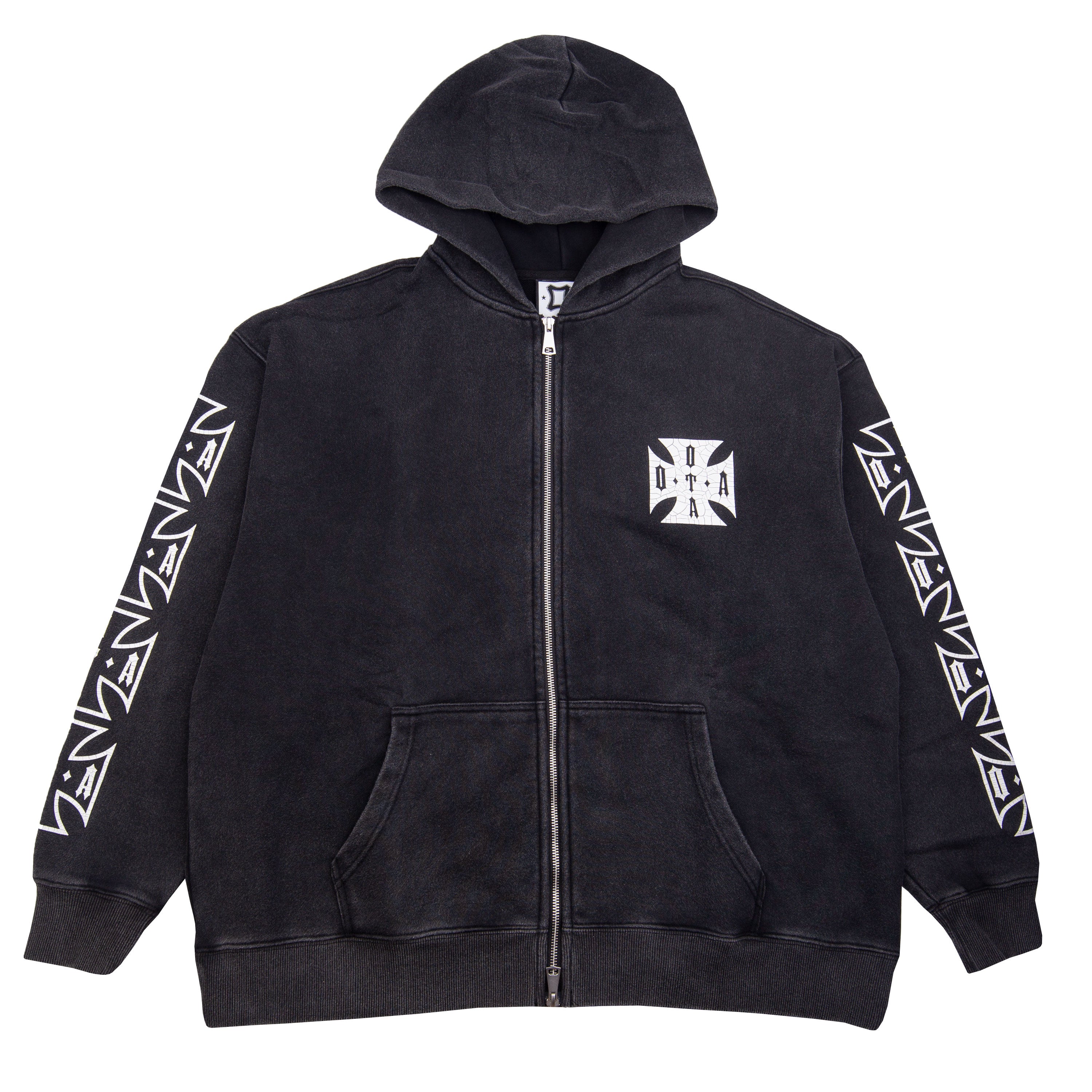 OTA Washed Black Iron Cross Zip Up Hoodie