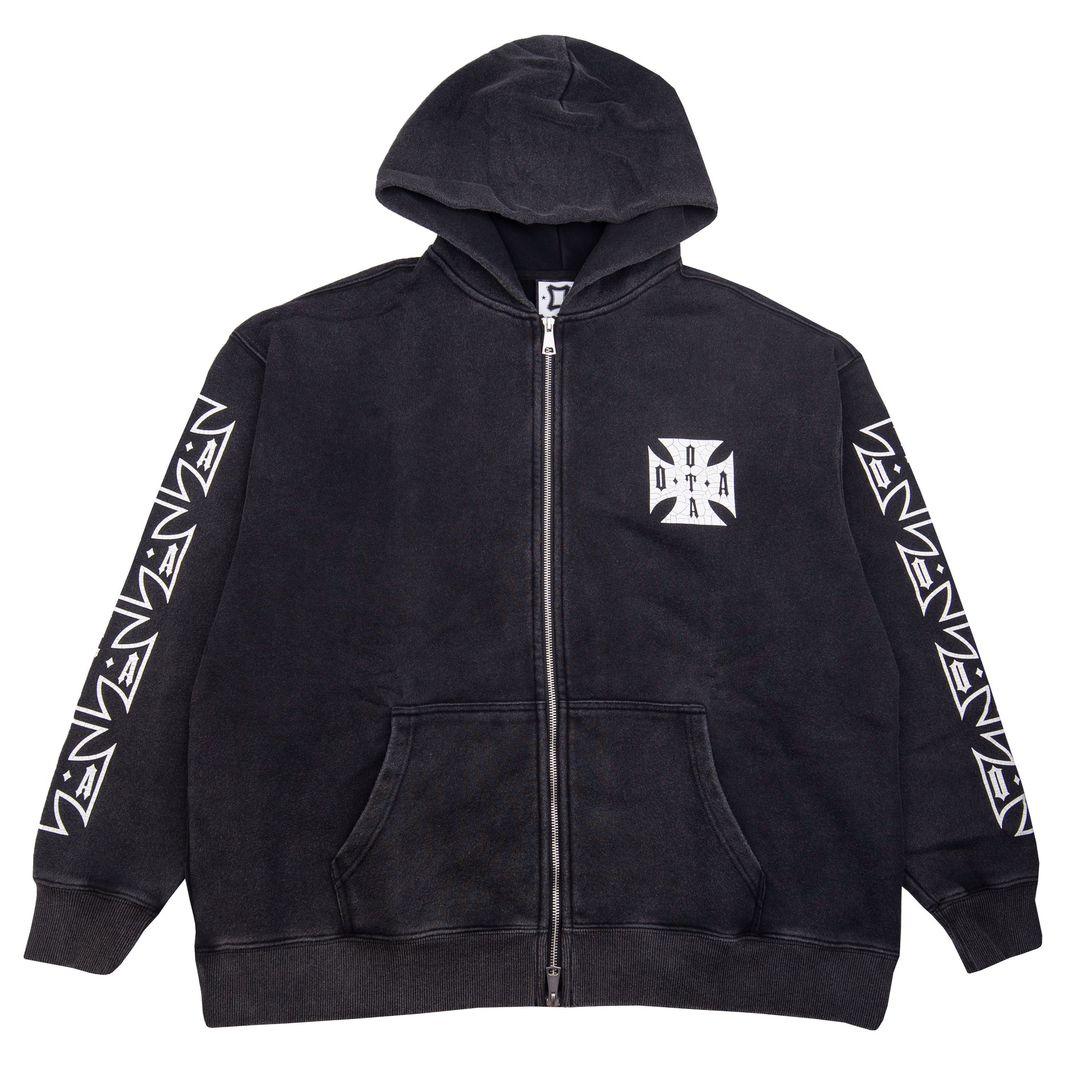OTA Washed Black Iron Cross Zip Up Hoodie