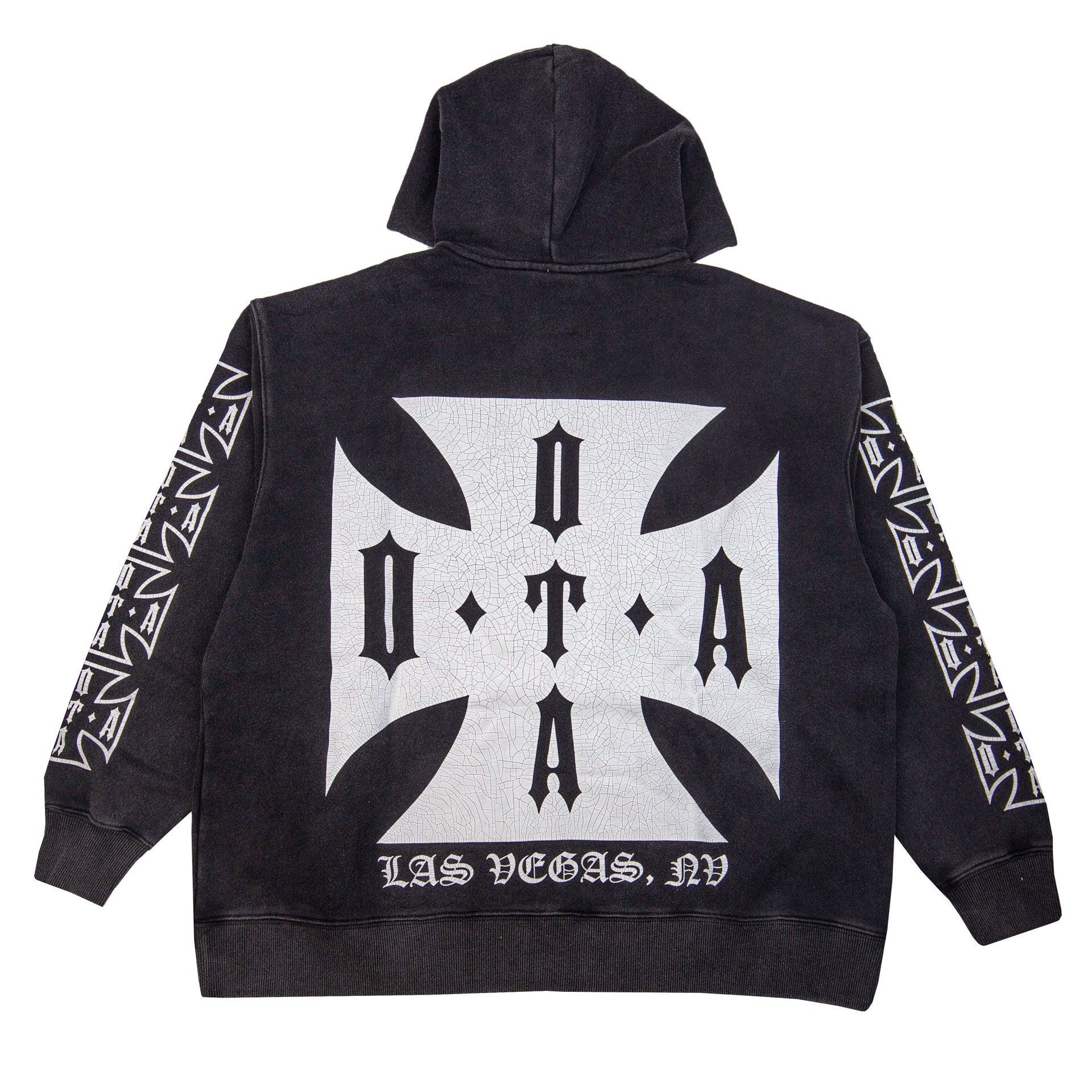 OTA Washed Black Iron Cross Zip Up Hoodie