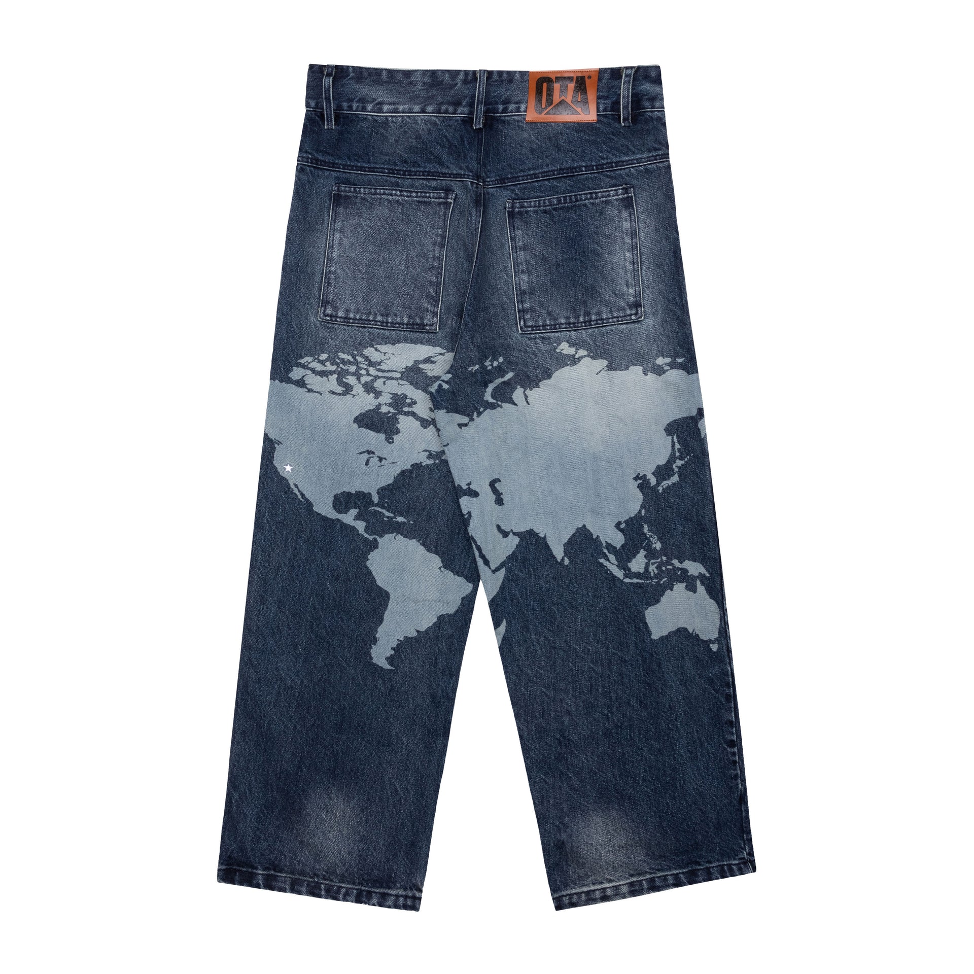 OTA Raw Washed Las Vegas To The World Atlas Denim Baggy Jeans