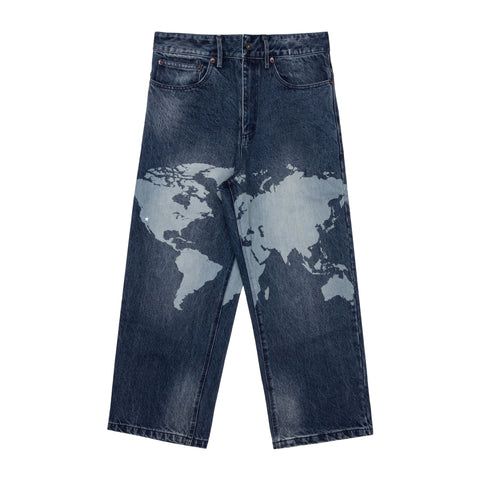 OTA Raw Washed Las Vegas To The World Atlas Denim Baggy Jeans