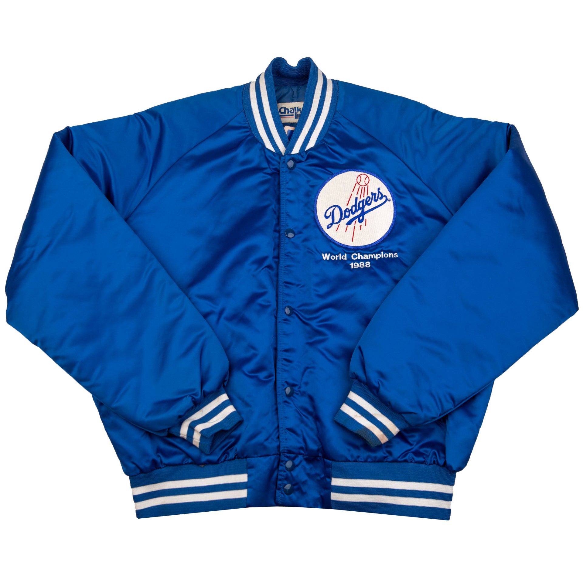 Vintage Blue Los Angeles Dodgers Chalk Line World Champions Satin Jacket (1988)