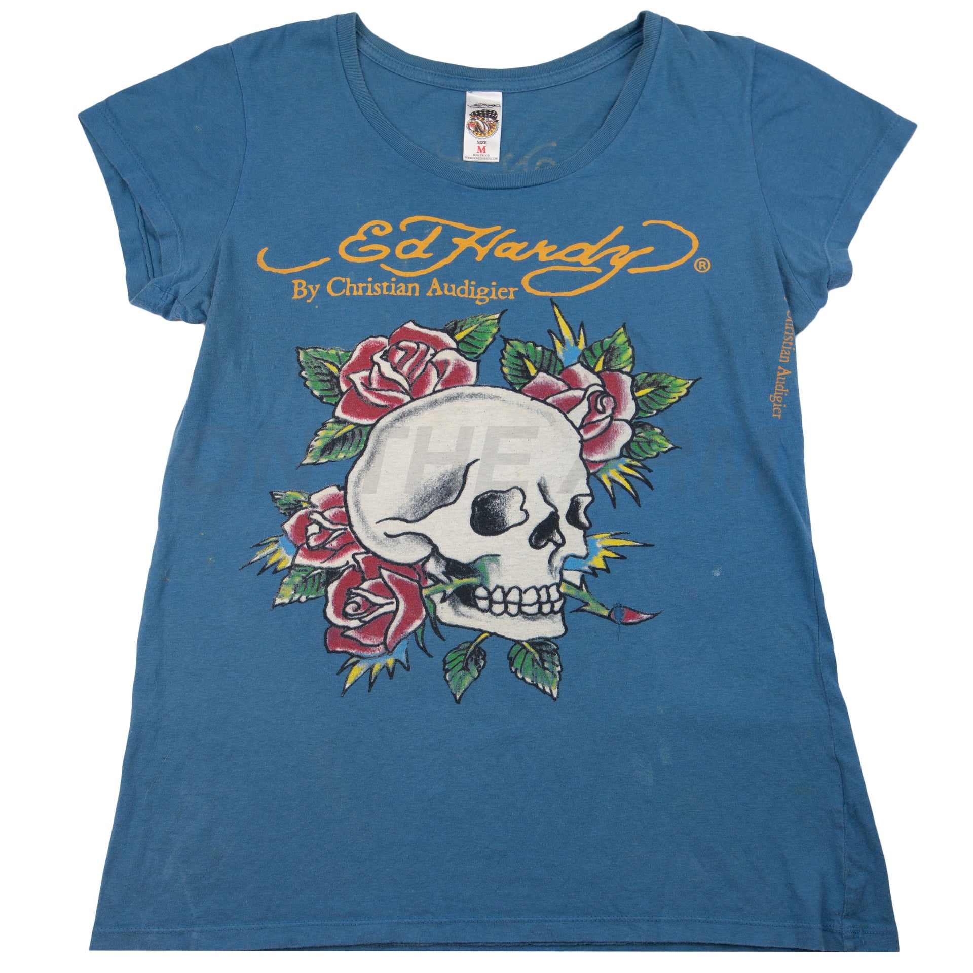 Vintage Women's Blue Ed Hardy Skull Tee