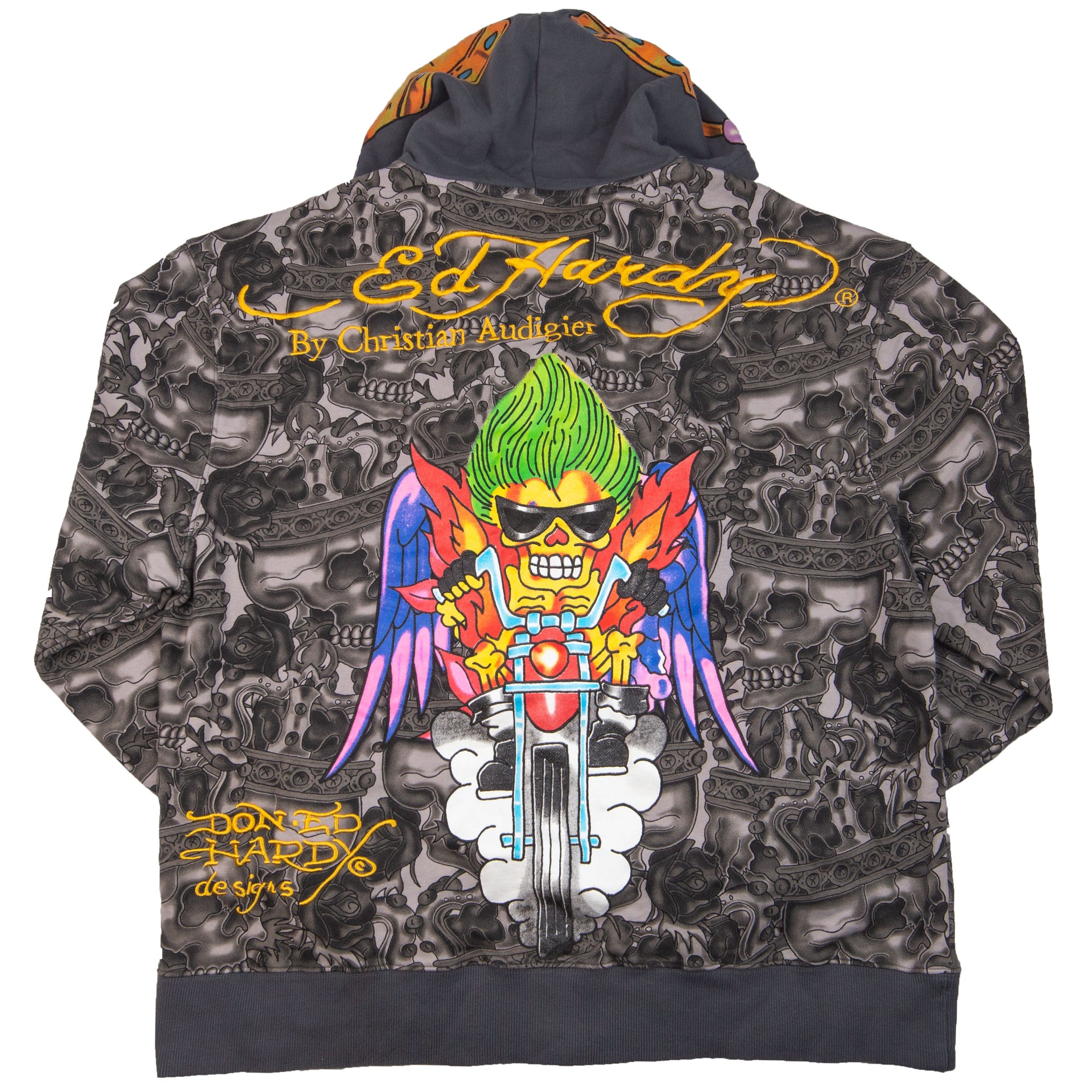 Vintage Grey Ed Hardy Motorcycle Skull Zip (2000's)