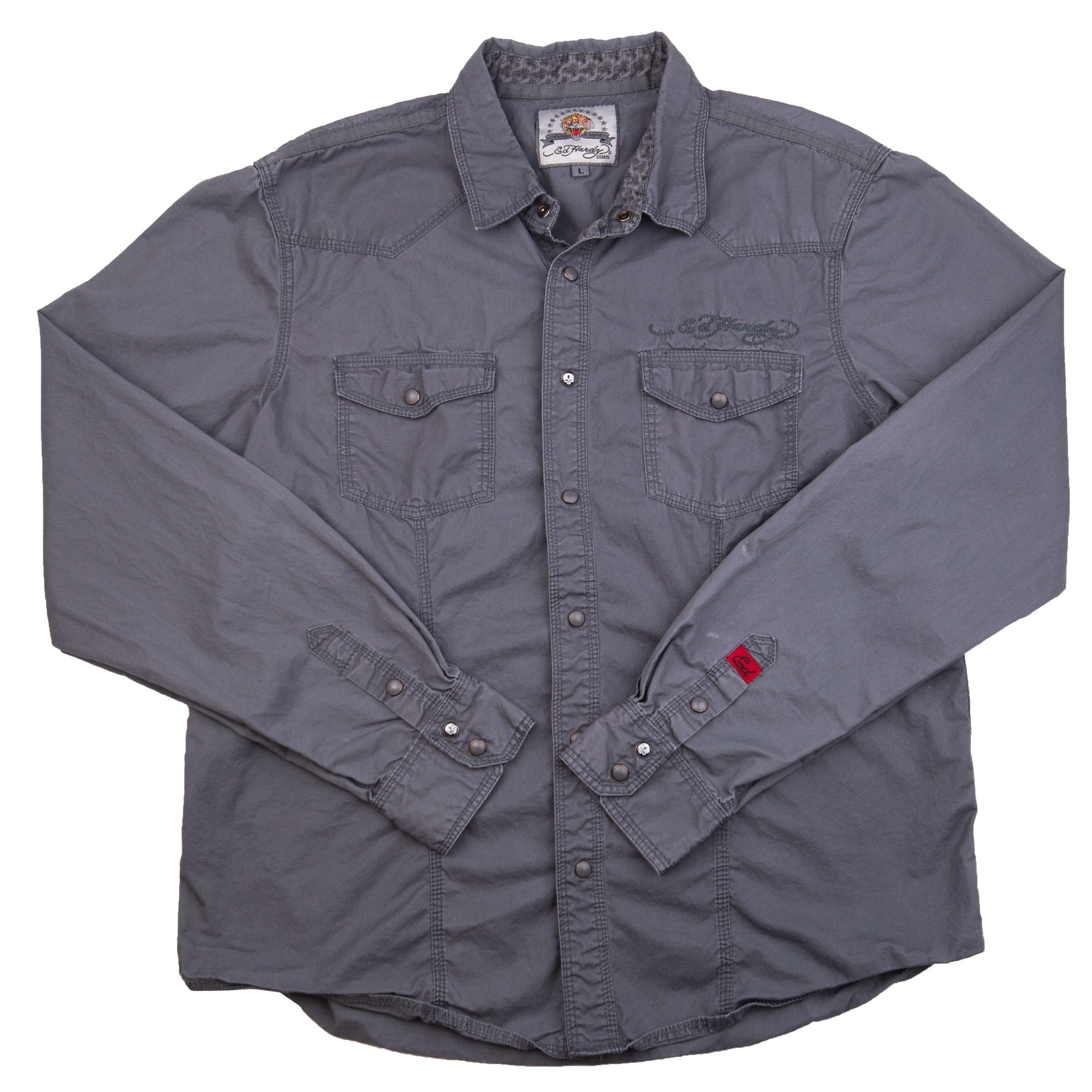 Vintage Grey Ed Hardy Button Up Shirt (2000's)