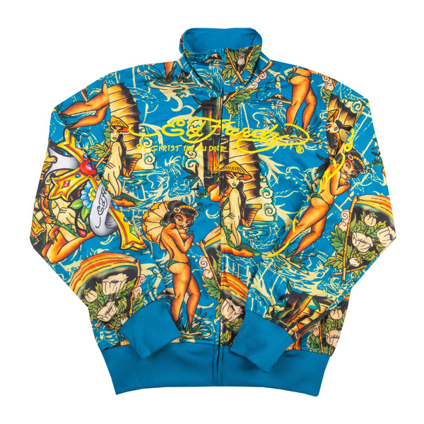 Vintage Teal Ed Hardy Geisha Track Jacket (2000's)
