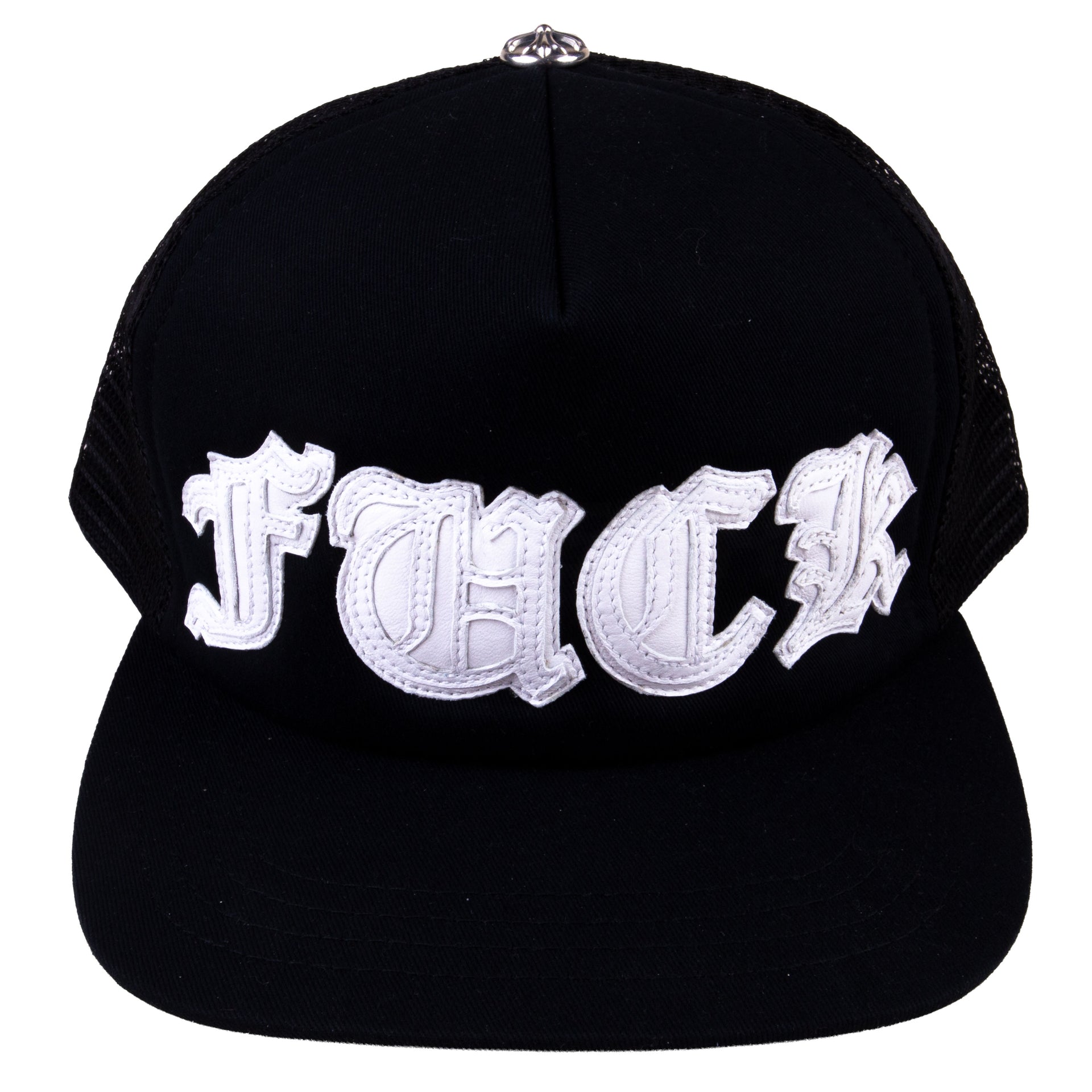 Chrome Hearts Black Leather FUCK Trucker Hat