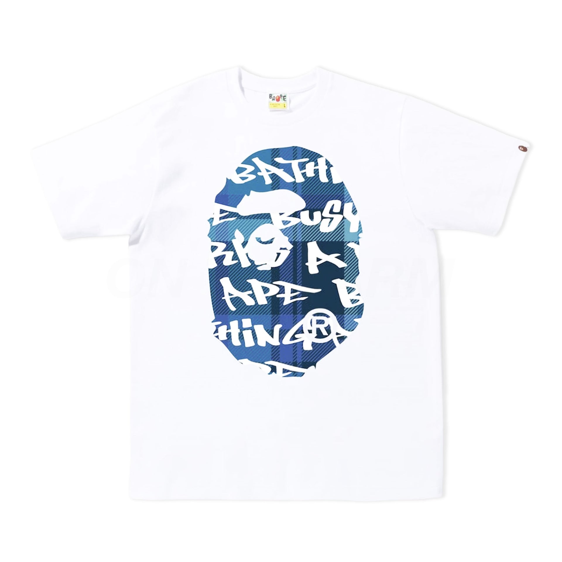 Bape White/Blue Graffiti Check Ape Head Tee