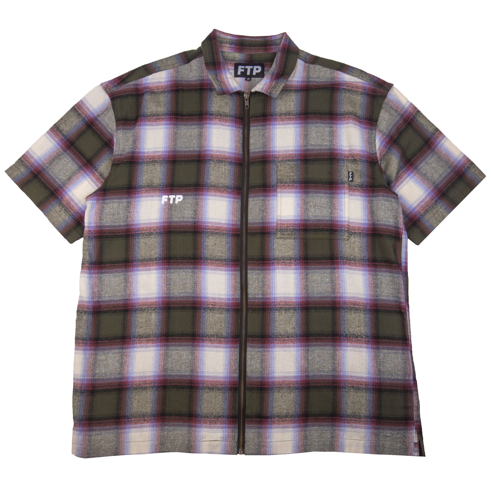 FTP Green Plaid Flannel Zip Shirt PRE-OWNED