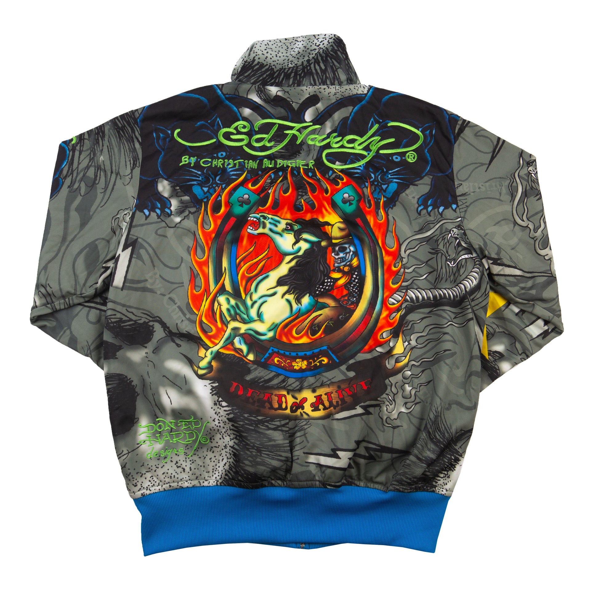 Vintage Grey/Blue Ed Hardy Skull Flame Track Jacket (2000's)