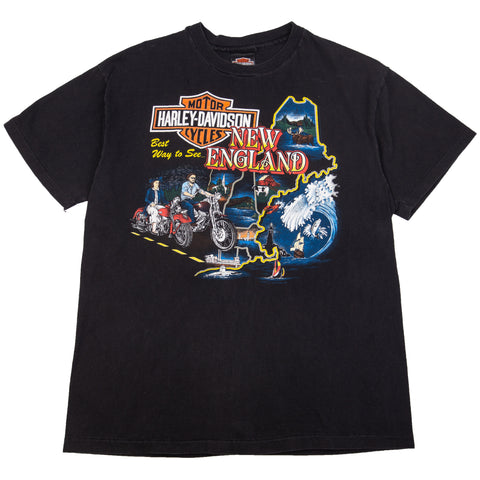 Vintage Black Harley Davidson New England Tee (1989)