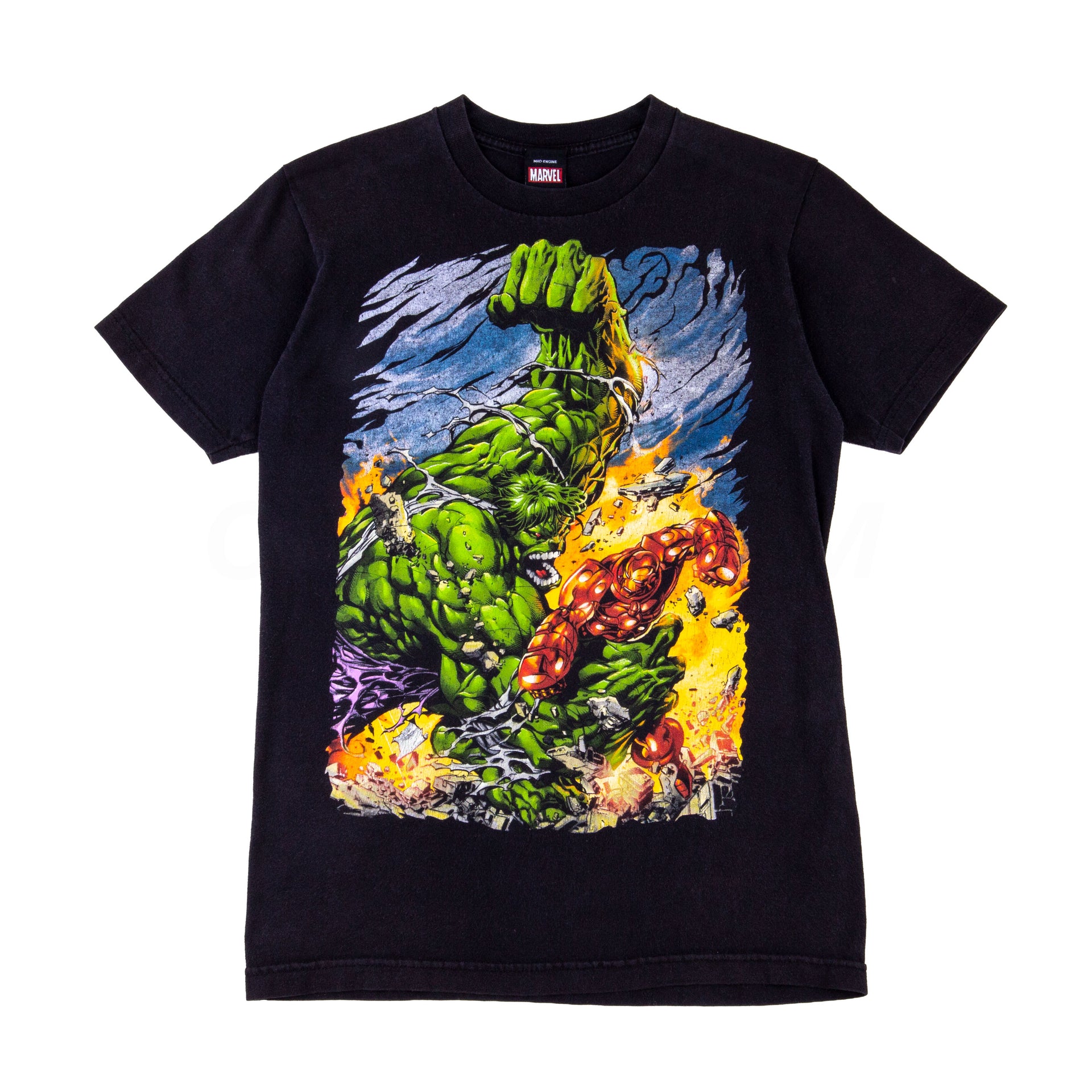 Vintage Black Marvel Mad Engine Hulk vs. Iron Man Tee (2000's)