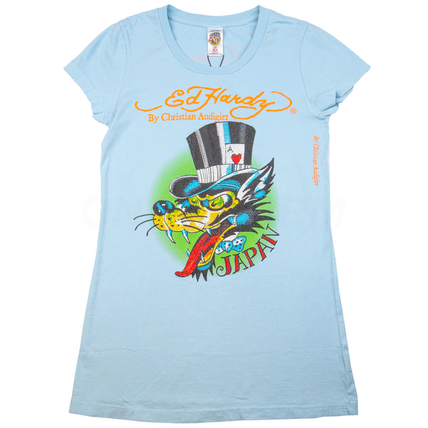 Vintage Blue Ed Hardy Japan Rhinestone Tee (2000's)