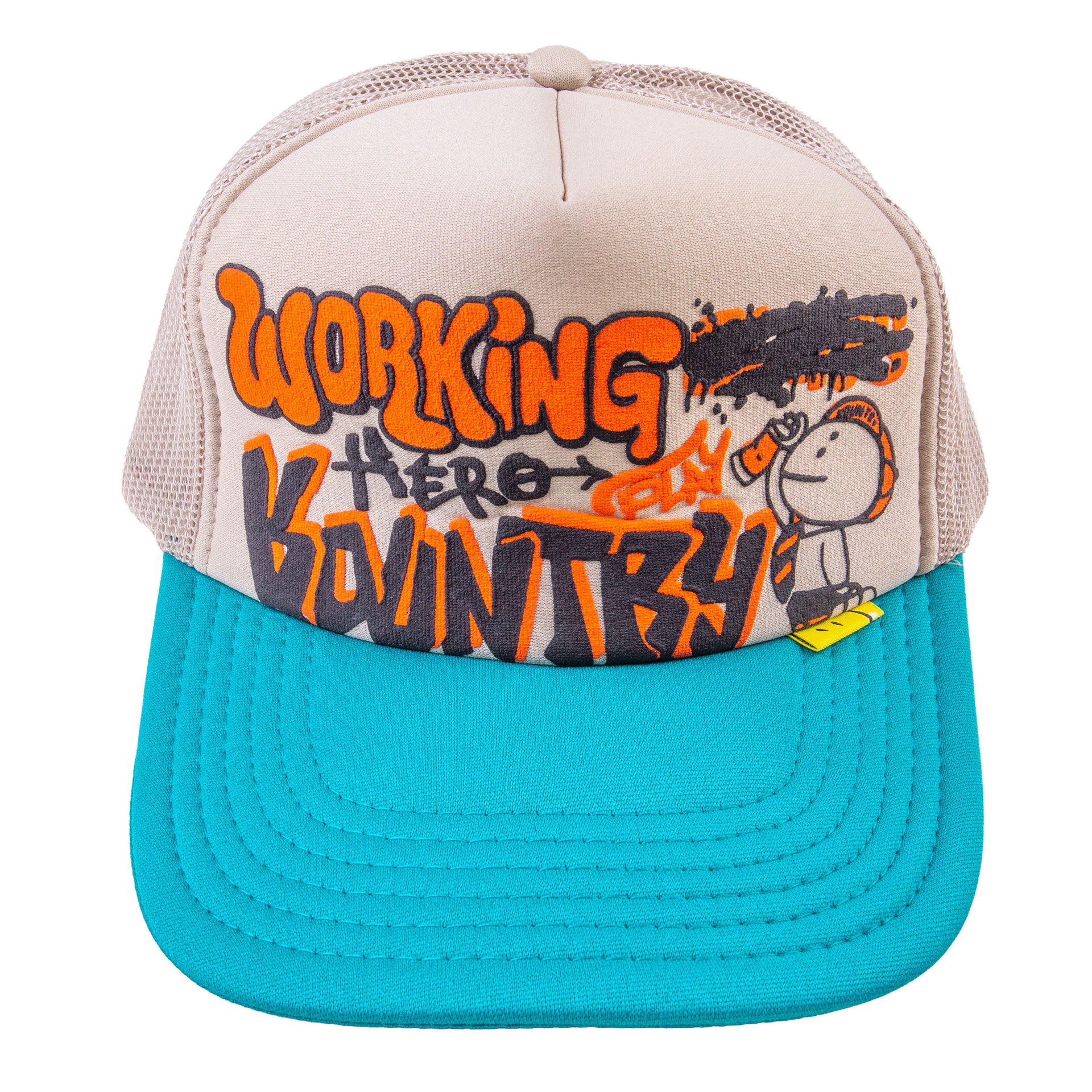 Kapital Khaki/Turquoise Working Kountry Trucker Hat
