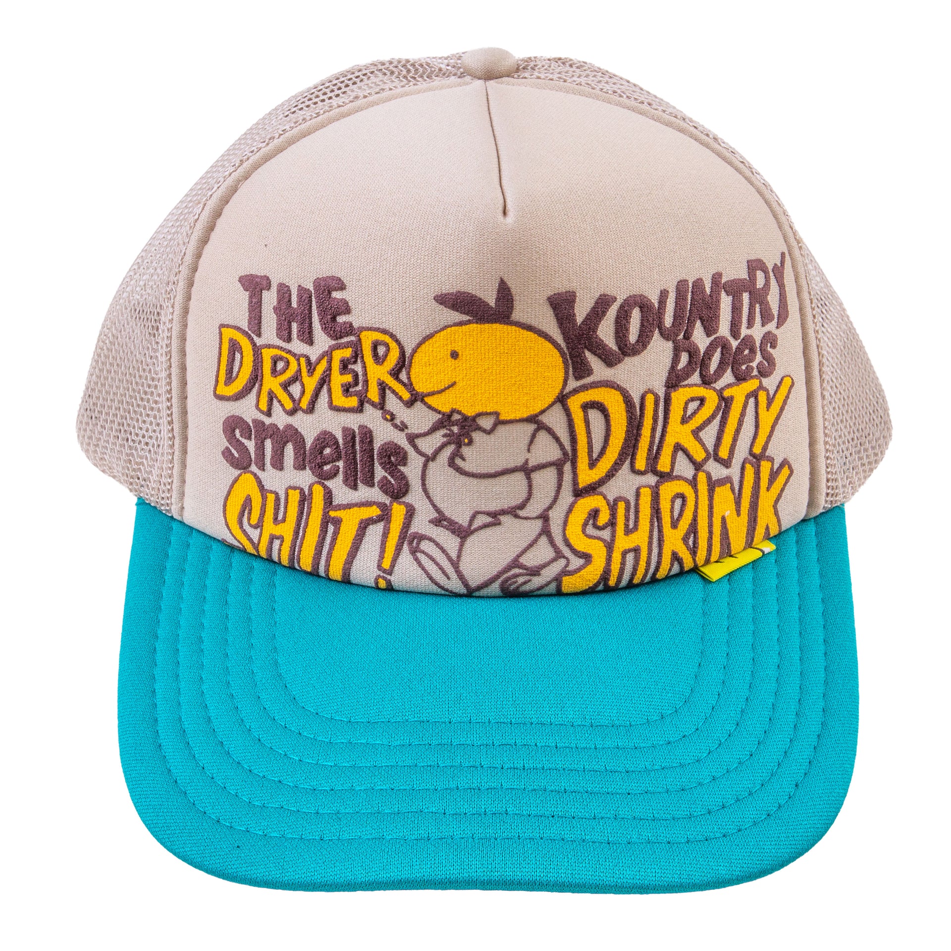 Kapital Khaki/Turquoise Dirty Shrink Trucker Hat