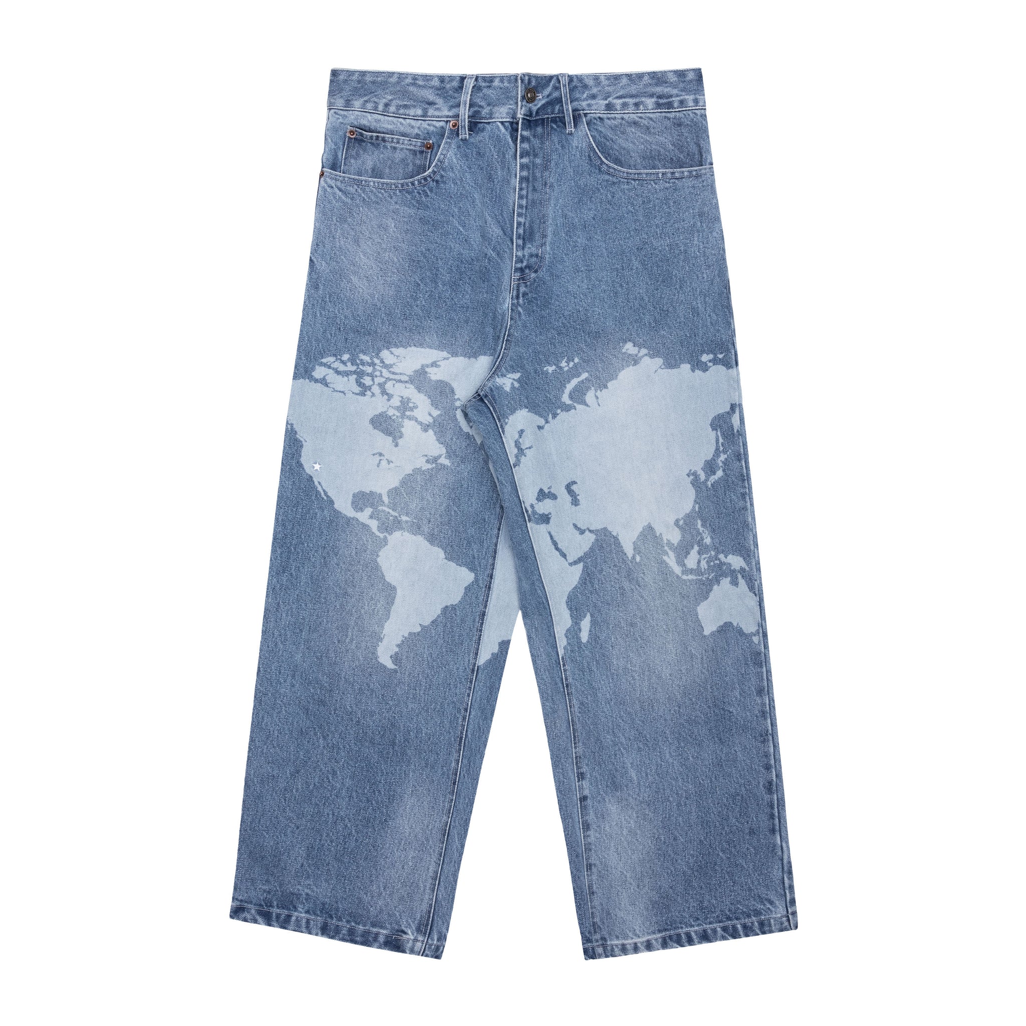 OTA Light Blue Las Vegas To The World Atlas Denim Baggy Jeans