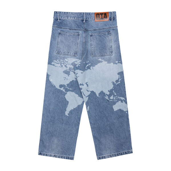 OTA Light Blue Las Vegas To The World Atlas Denim Baggy Jeans