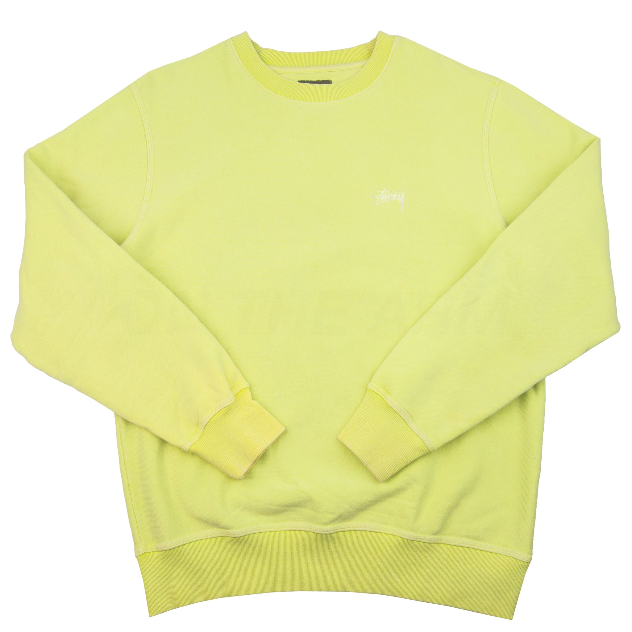 Stussy Lime Embroidered Stock Logo Crew PRE-OWNED