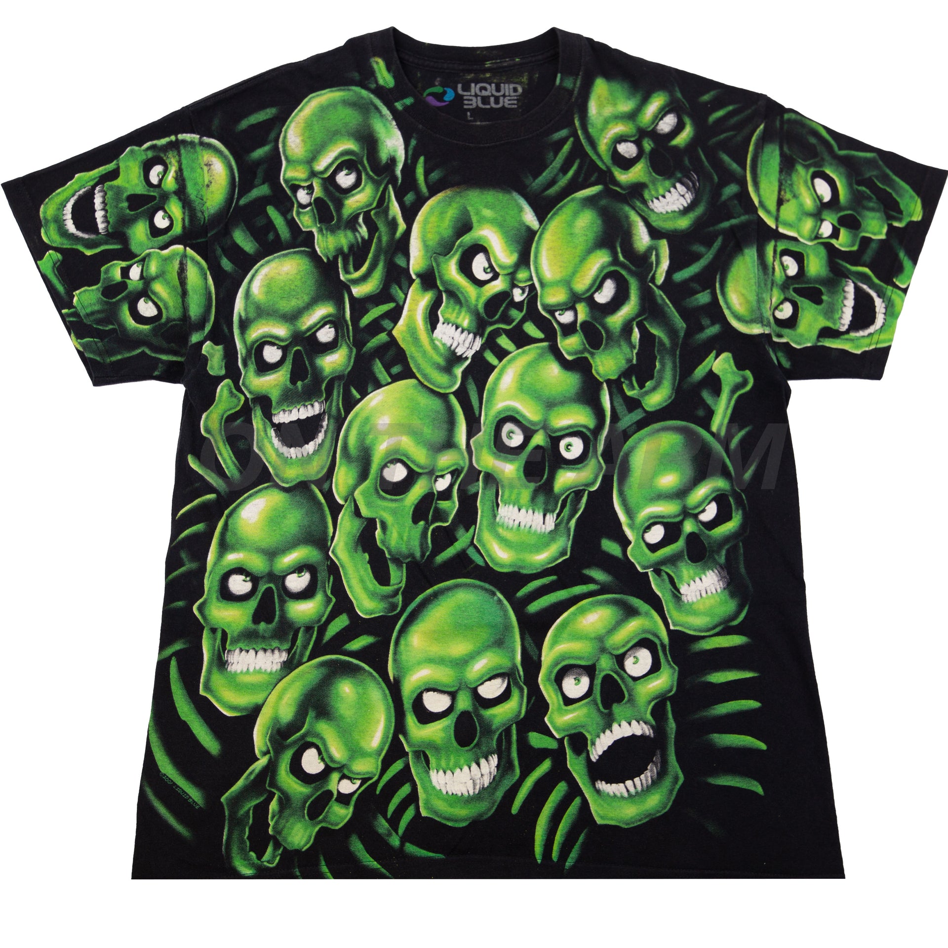 Vintage Green Liquid Blue Skull Pile Tee