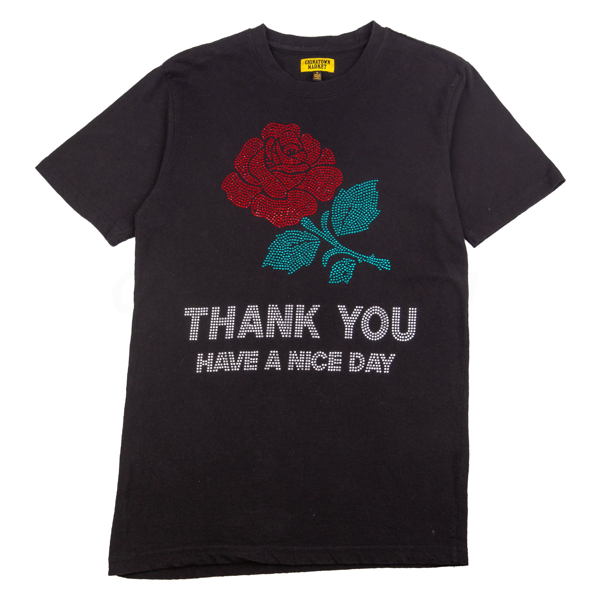 Chinatown Market Black Rhinestone Rose Tee PRE-OWNED