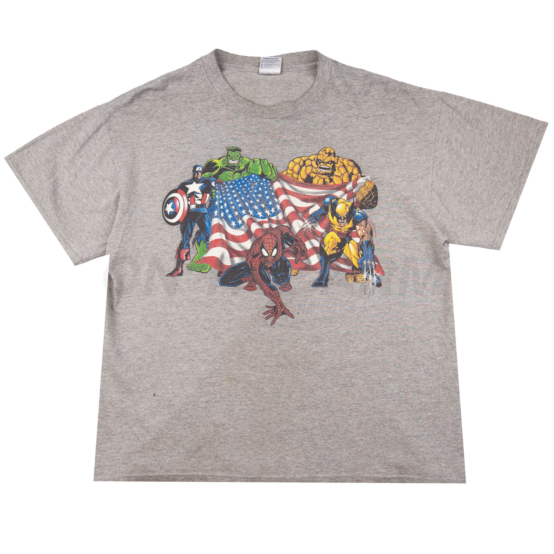 Vintage Grey Marvel Heroes American Flag Tee (2000's)